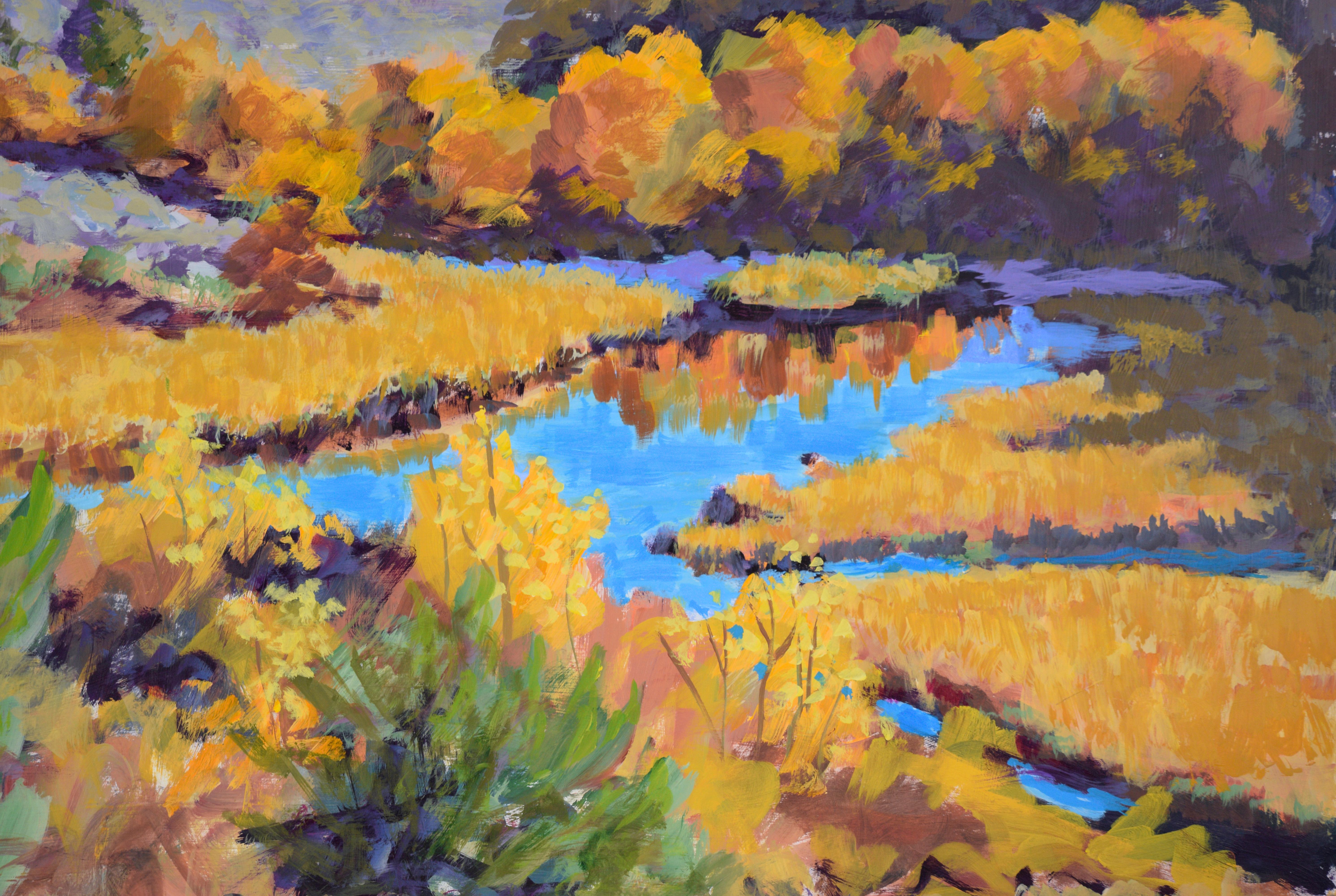 Fiume nelle pianure d'autunno - Acrilico su tavola con doppia faccia - Landscape Painting Grigio di Nick White