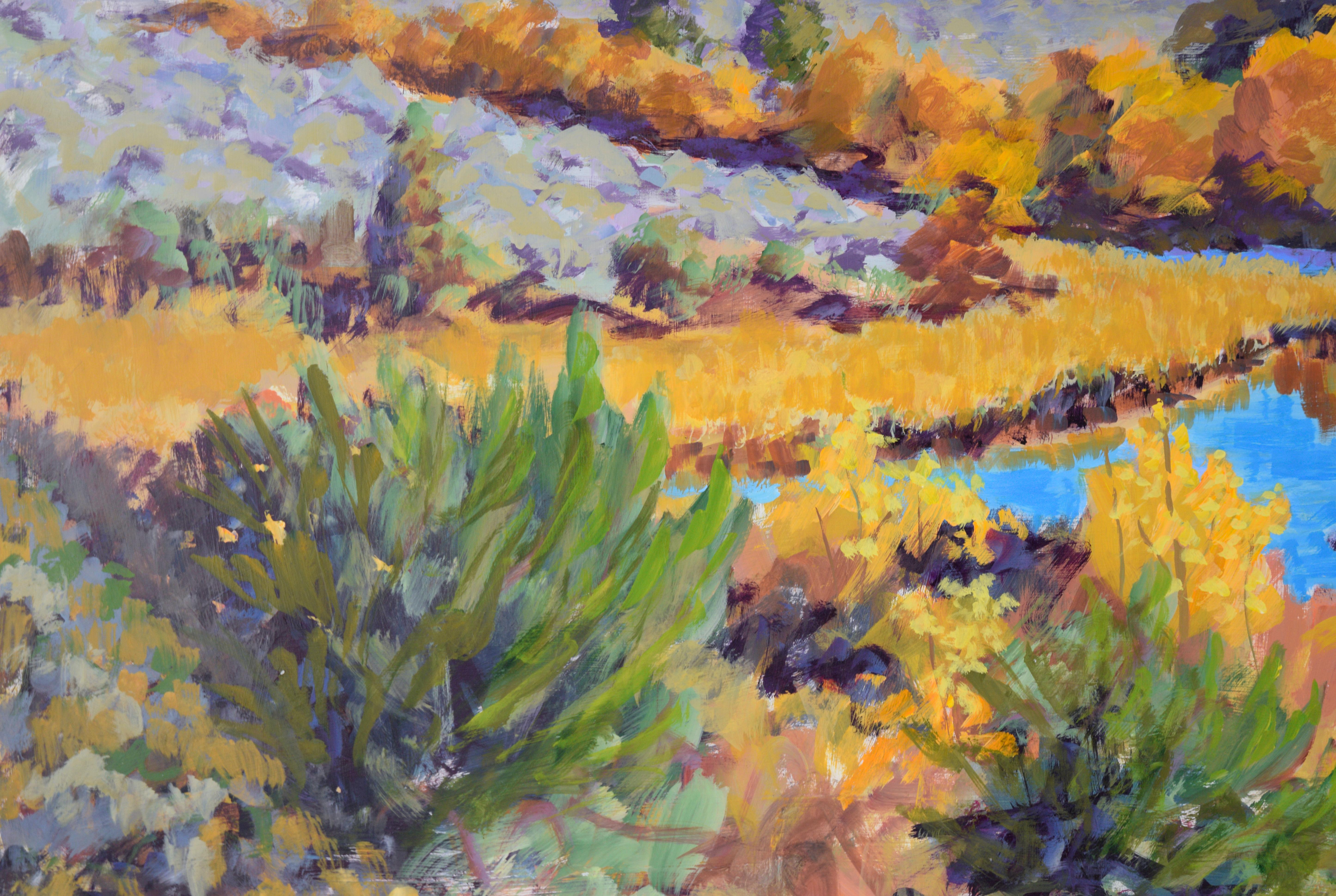 River on the Autumn Plains - Acrylic on Board with Double-Sided Art - American Impressionist Painting by Nick White