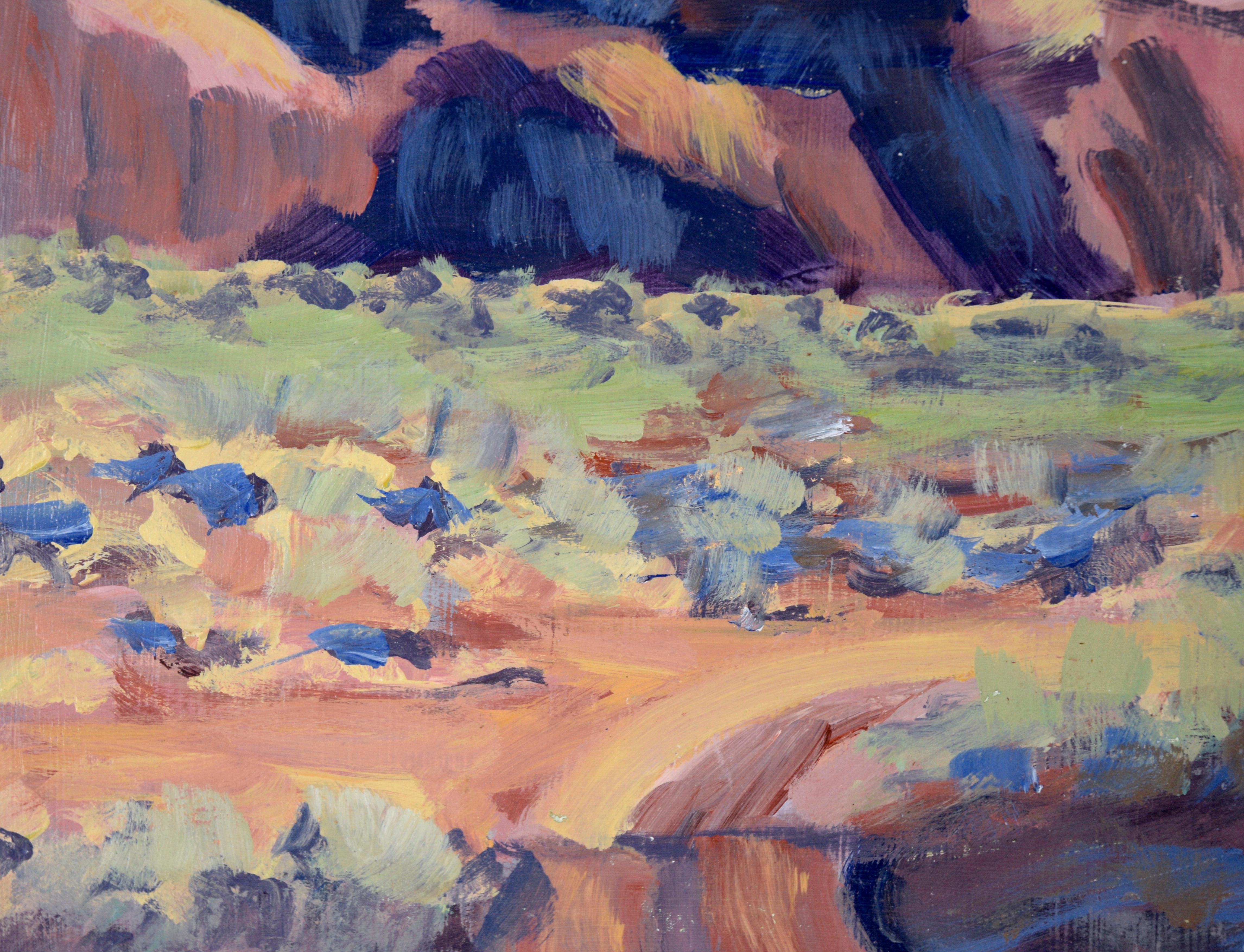 « Touring Monument Valley » - Paysage en plein air désert en acrylique sur masonite en vente 1
