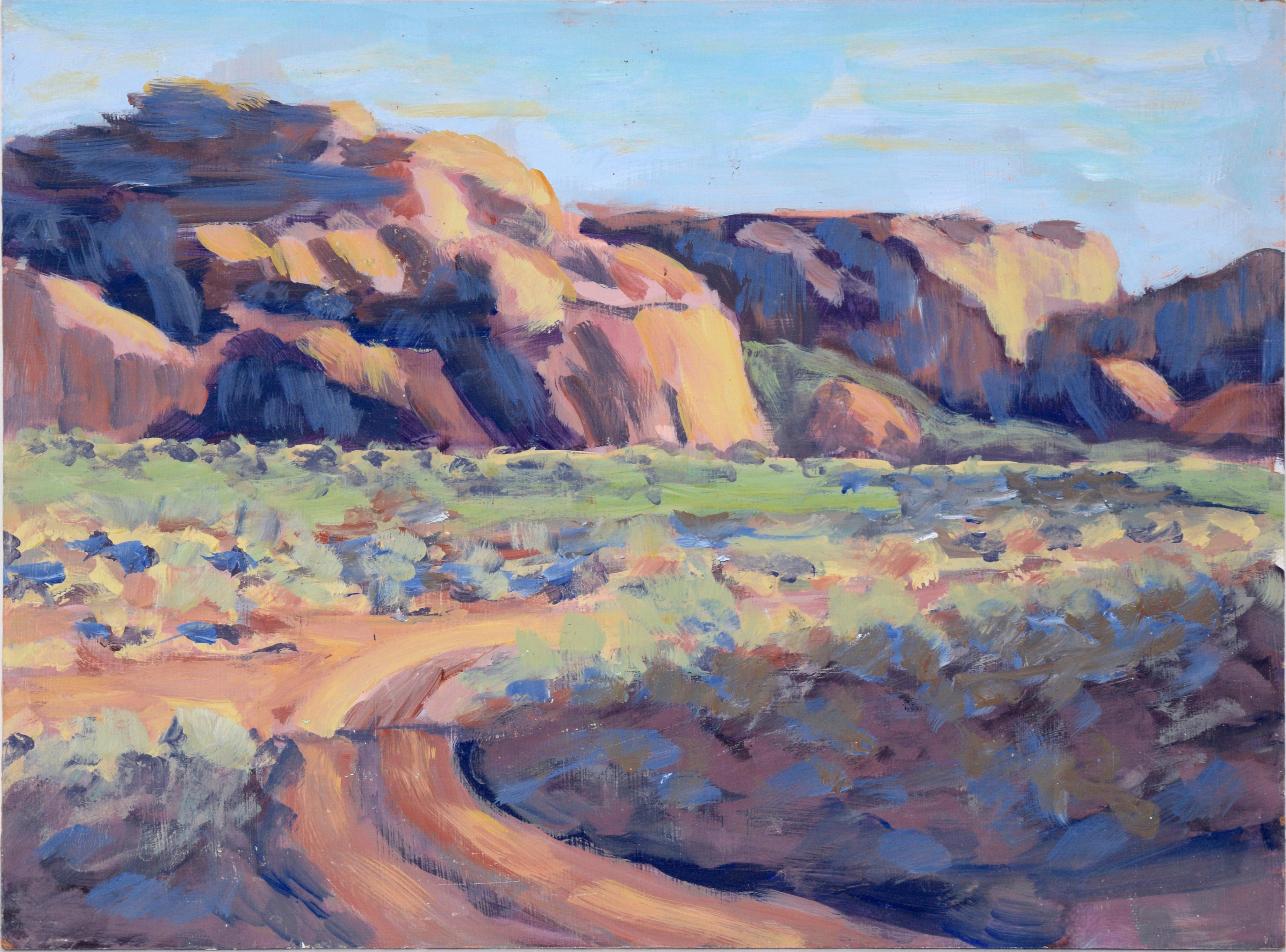 Nick White Landscape Painting - "Touring Monument Valley" - Desert Plein Aire Landscape in Acrylic on Masonite