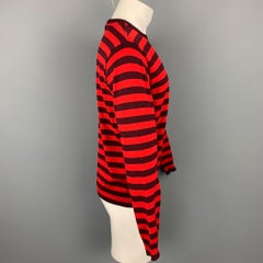 NICK WOOSTER x PAUL SHARK Größe M Roter & braun gestreifter Wollpullover mit Rundhalsausschnitt