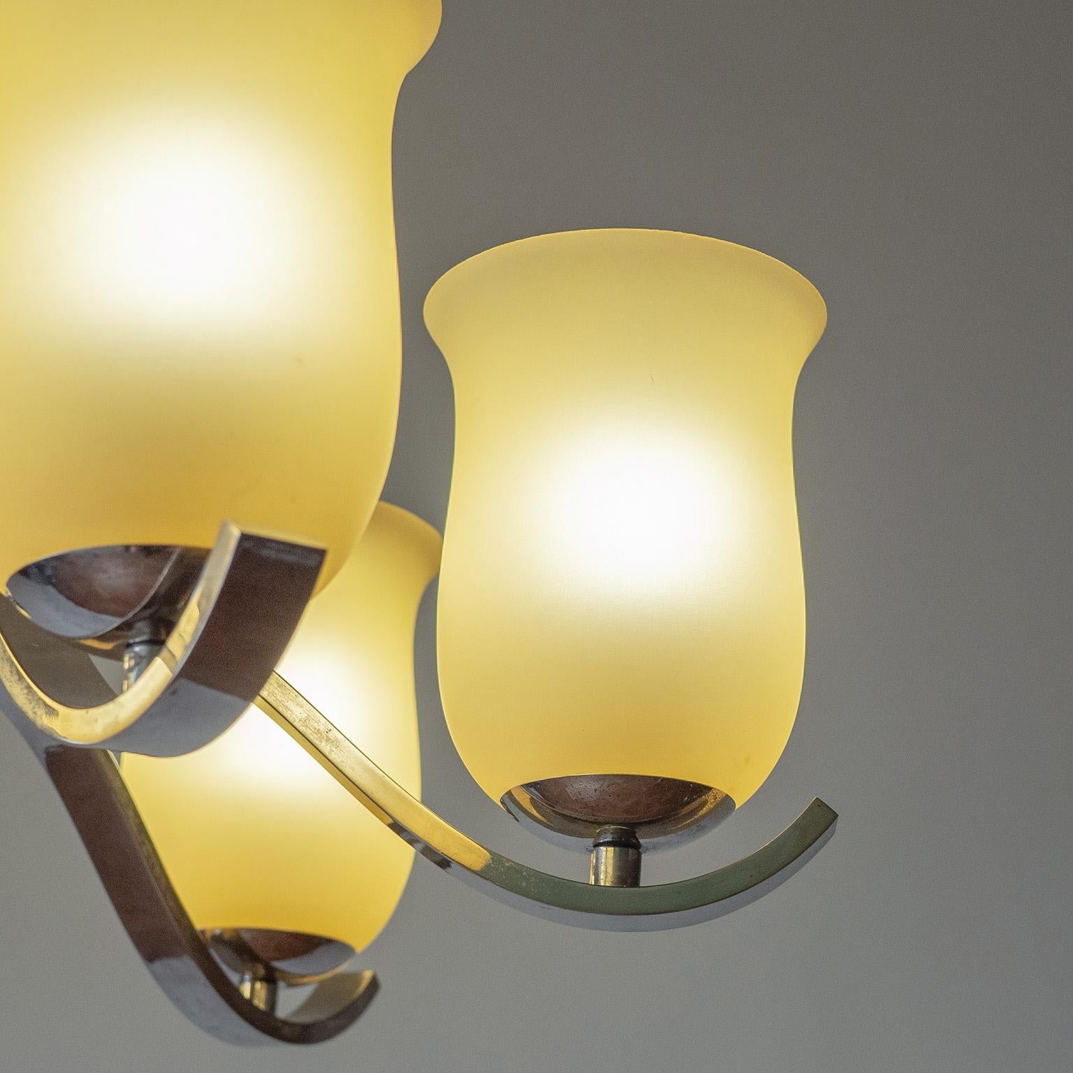 Art Déco Lampadario in nichel e vetro ambrato, anni '30 in vendita