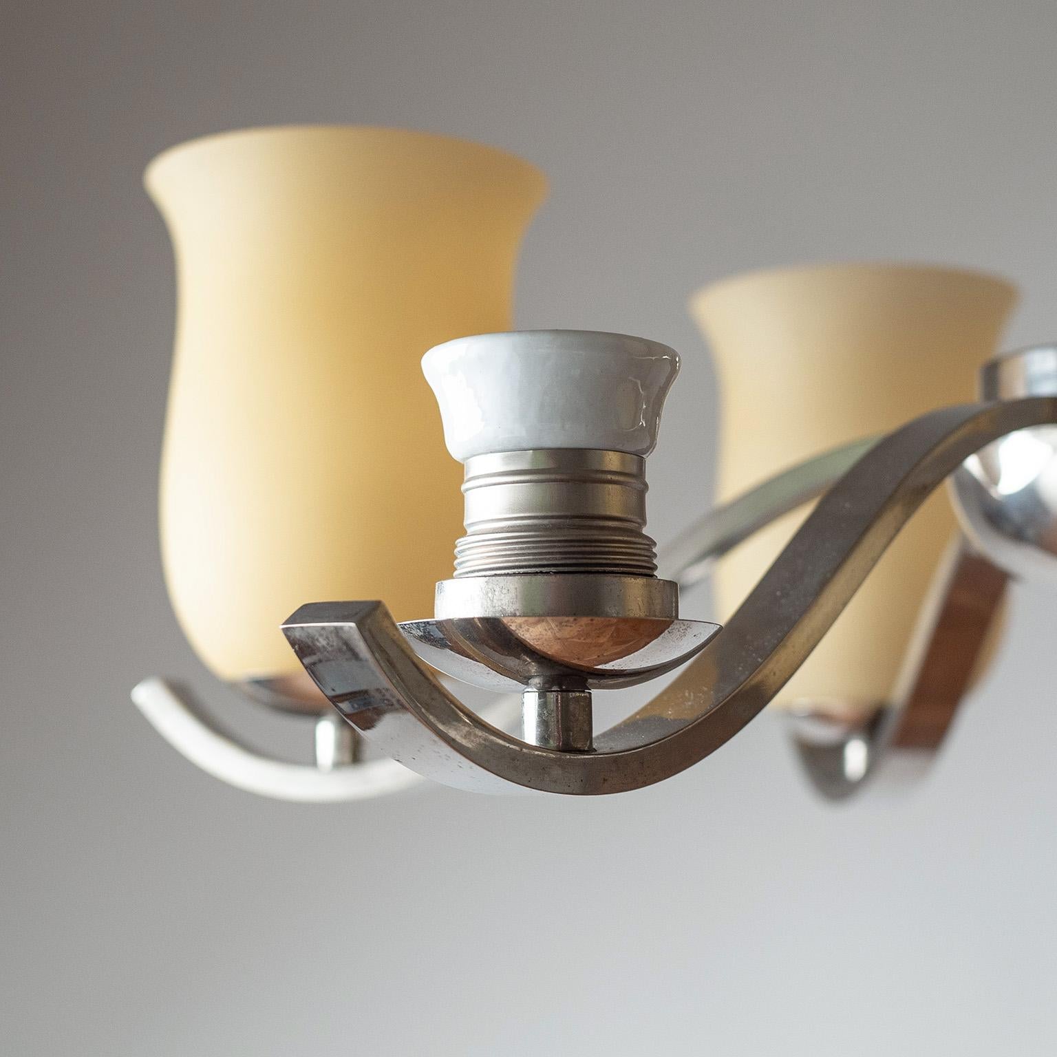 Lampadario in nichel e vetro ambrato, anni '30 in vendita 1
