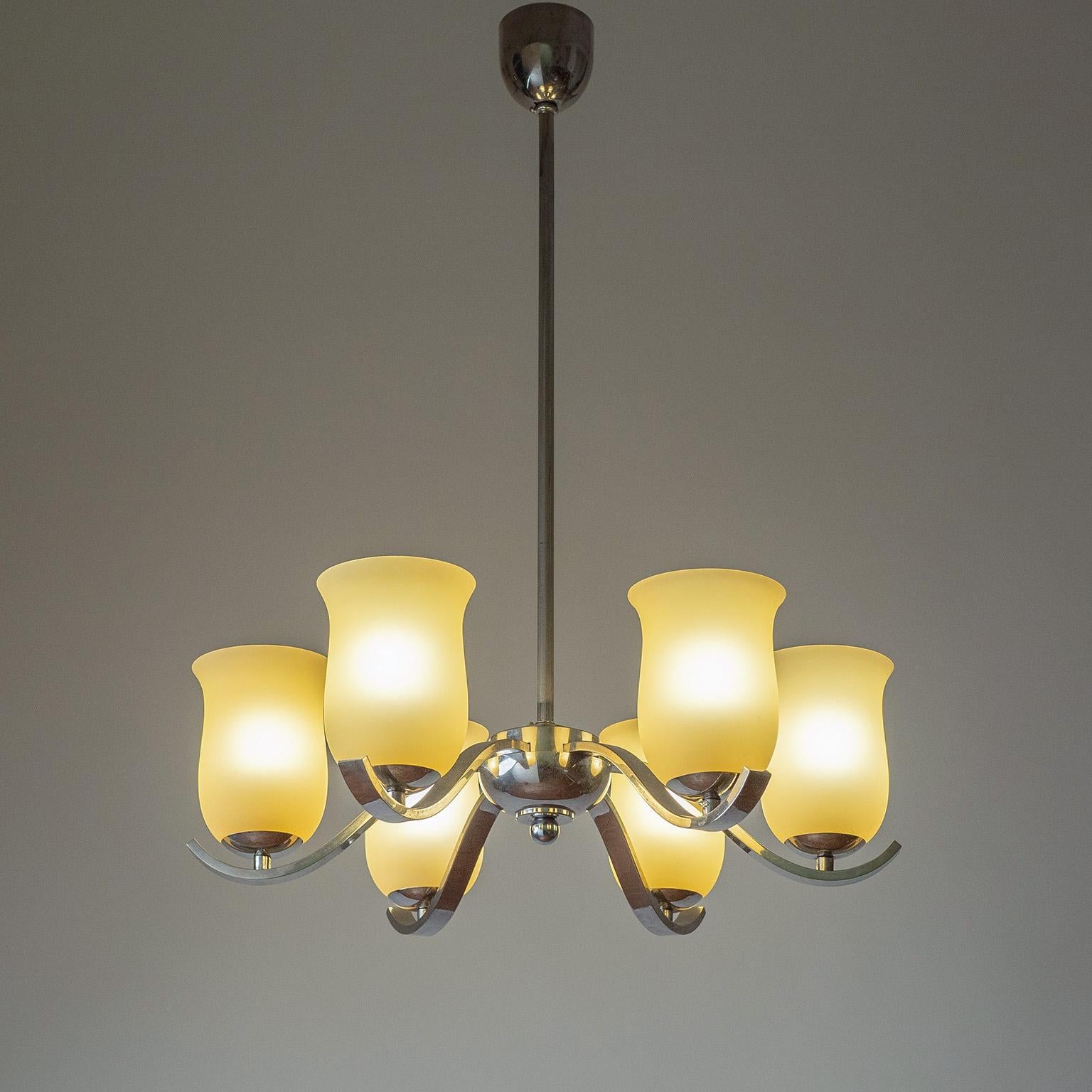 Lampadario in nichel e vetro ambrato, anni '30 in vendita 2