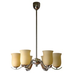 Nickel and Amber Glass Chandelier, 1930s