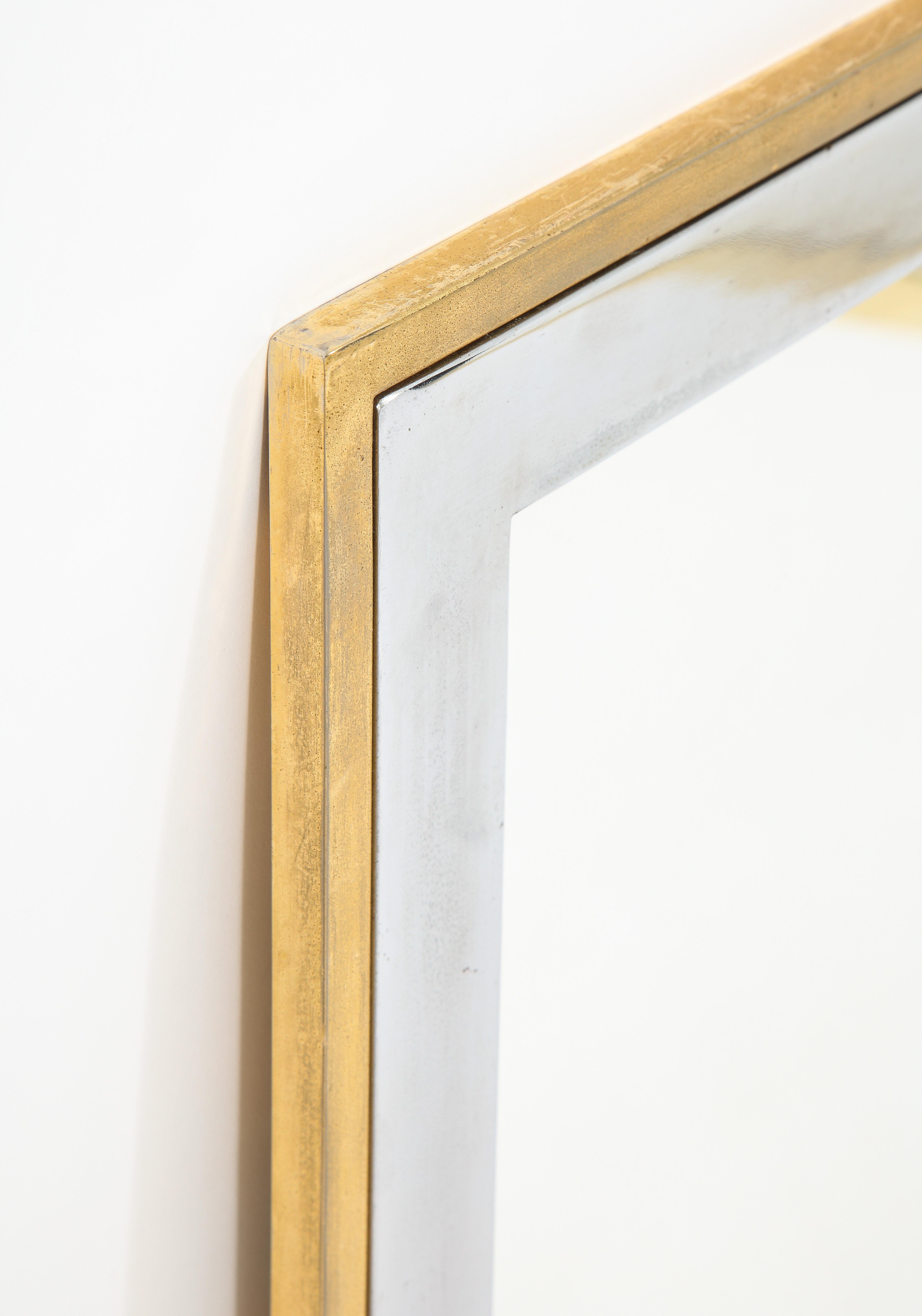 Nickel and Brass Rectangular Mixed Metal Mirror, France 1960's For Sale 3