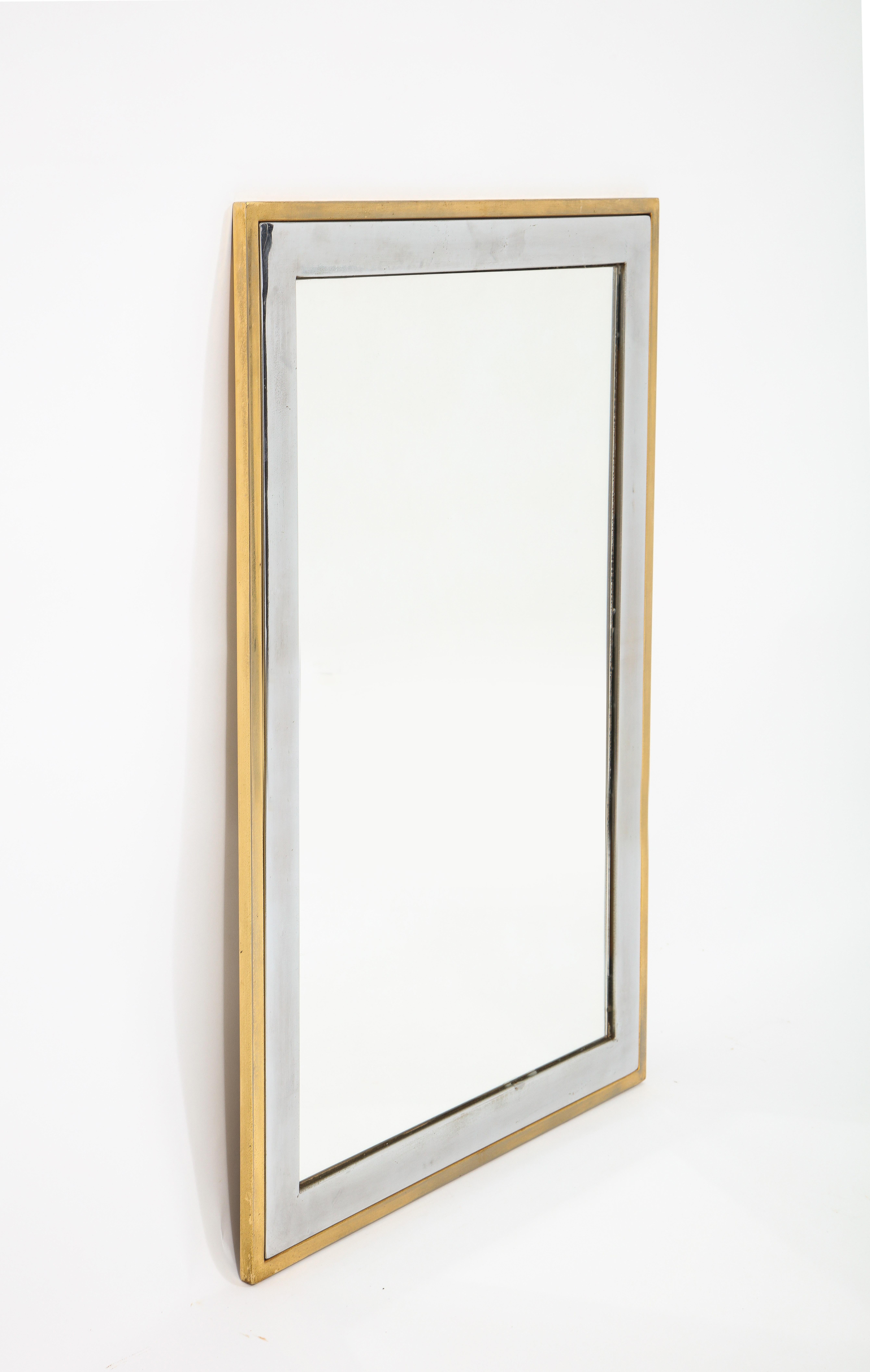 Nickel and Brass Rectangular Mixed Metal Mirror, France 1960's For Sale 5