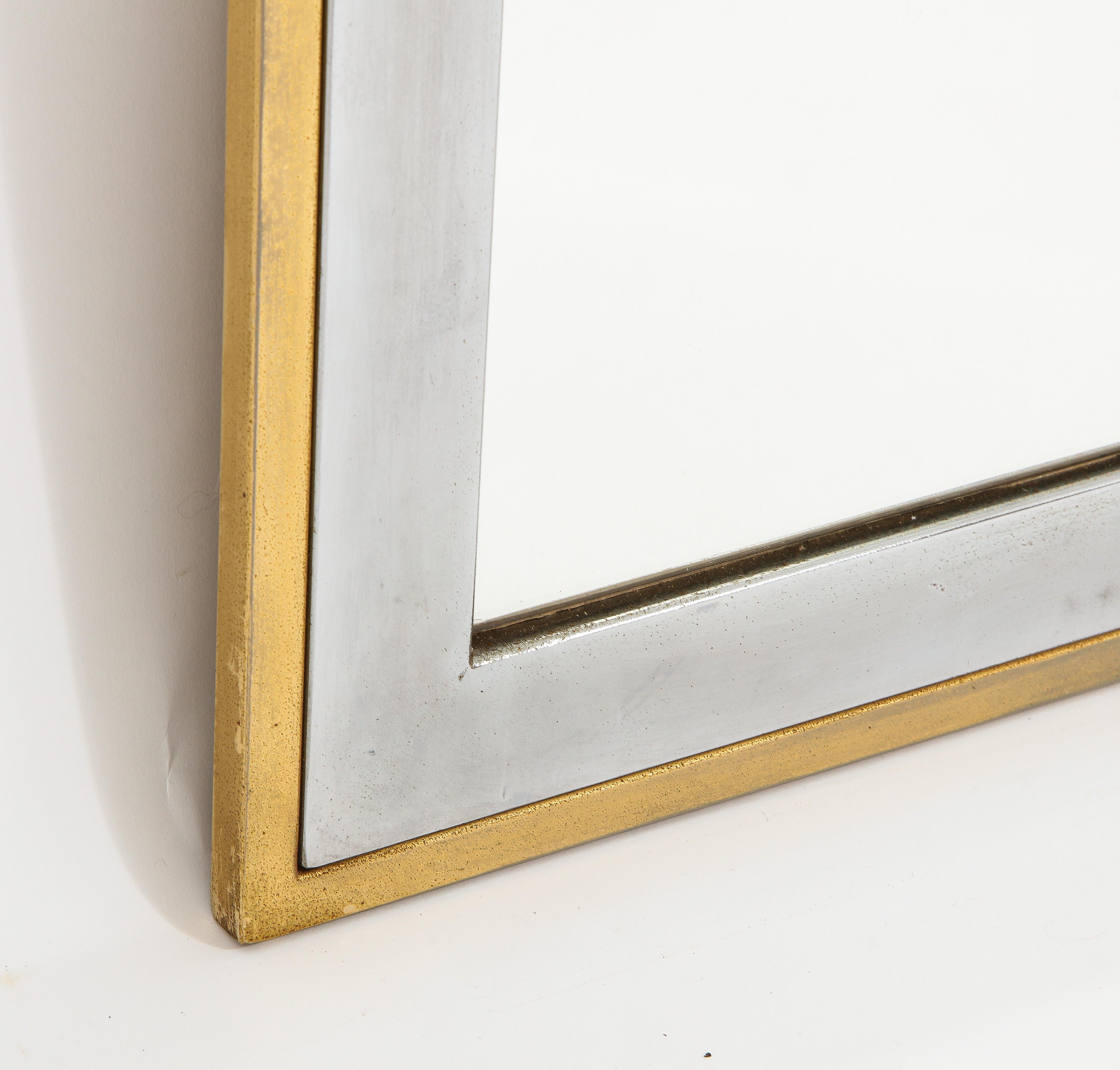 Nickel and Brass Rectangular Mixed Metal Mirror, France 1960's For Sale 6