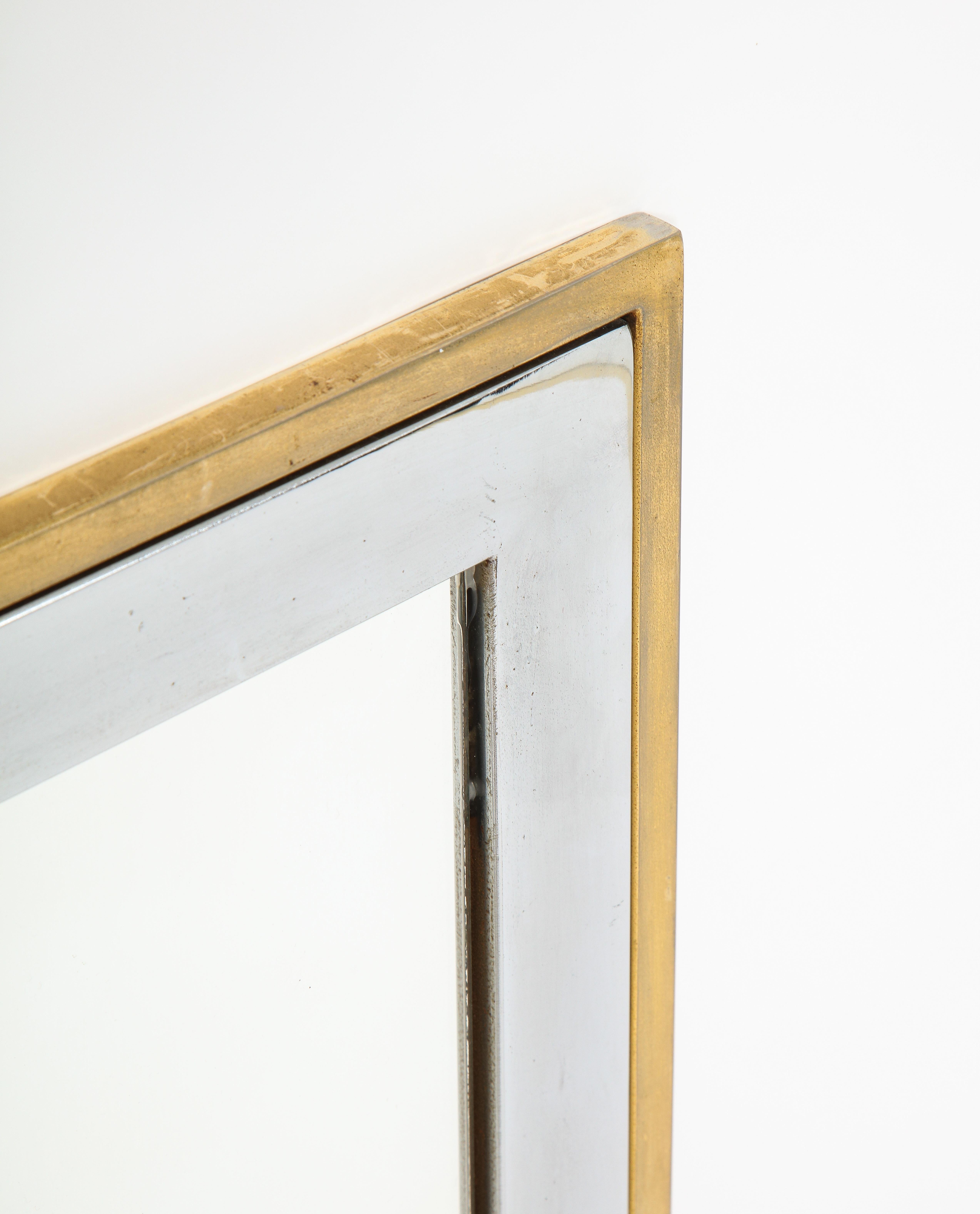 Mid-Century Modern Nickel and Brass Rectangular Mixed Metal Mirror, France 1960's For Sale