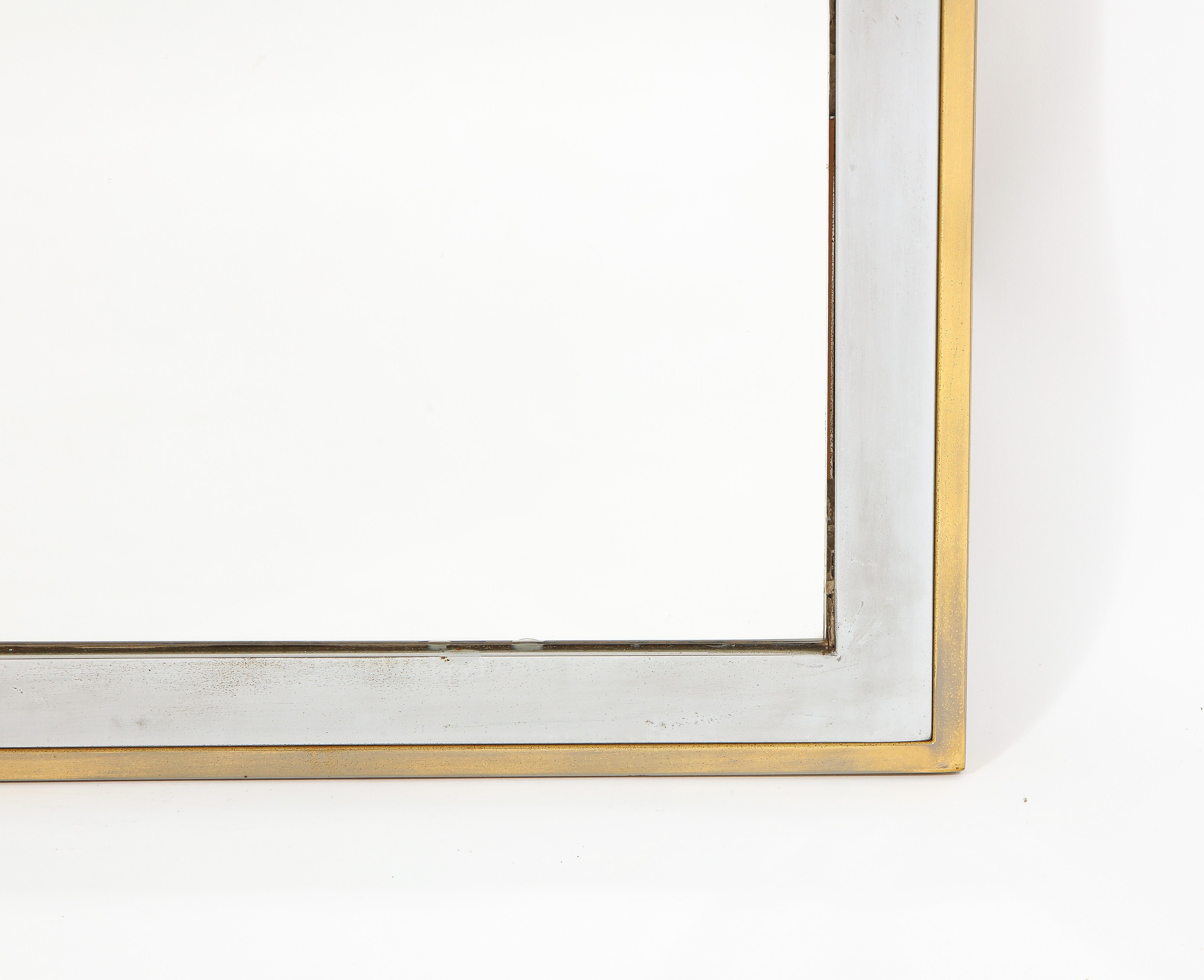 Nickel and Brass Rectangular Mixed Metal Mirror, France 1960's In Good Condition For Sale In New York, NY