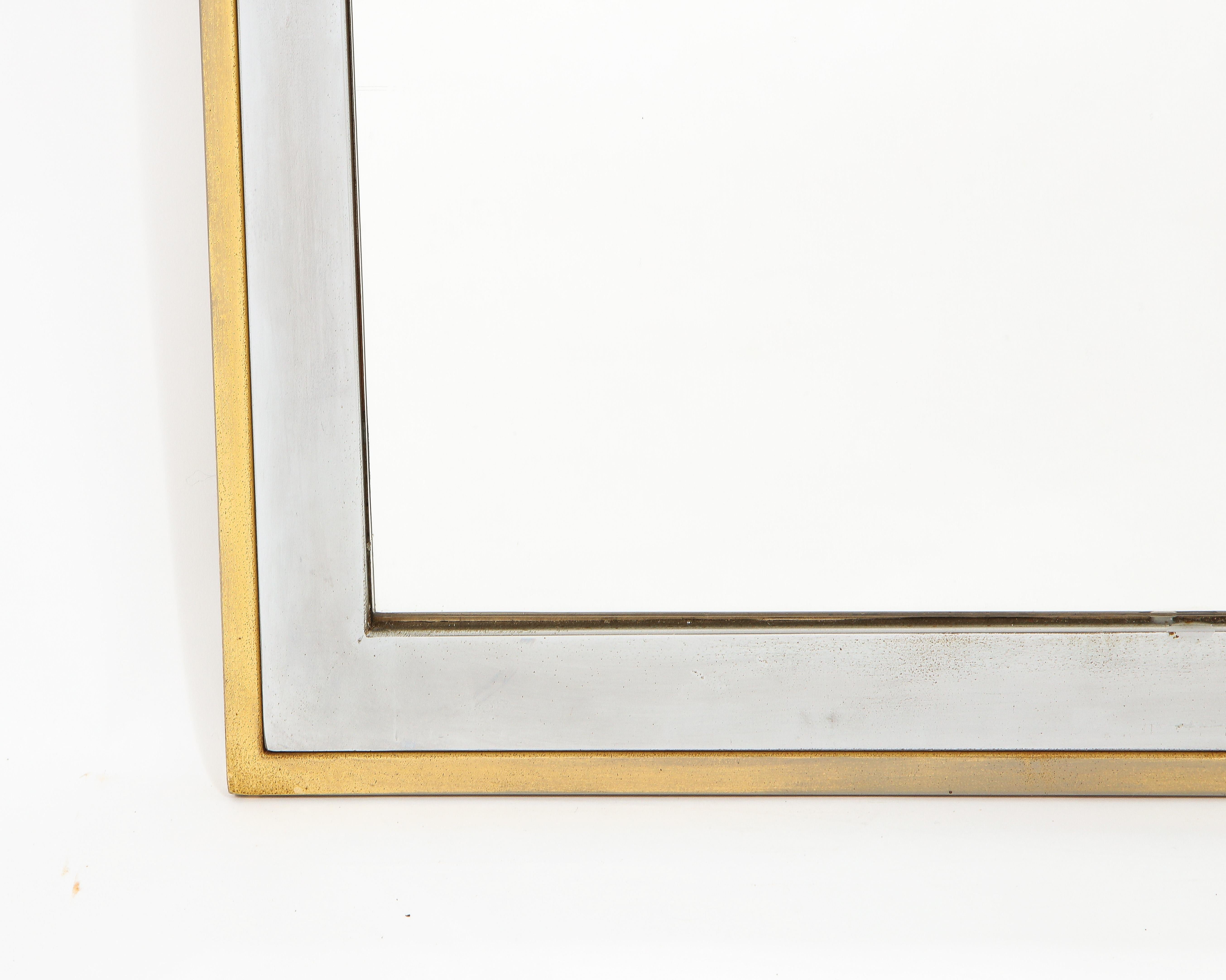 20th Century Nickel and Brass Rectangular Mixed Metal Mirror, France 1960's For Sale