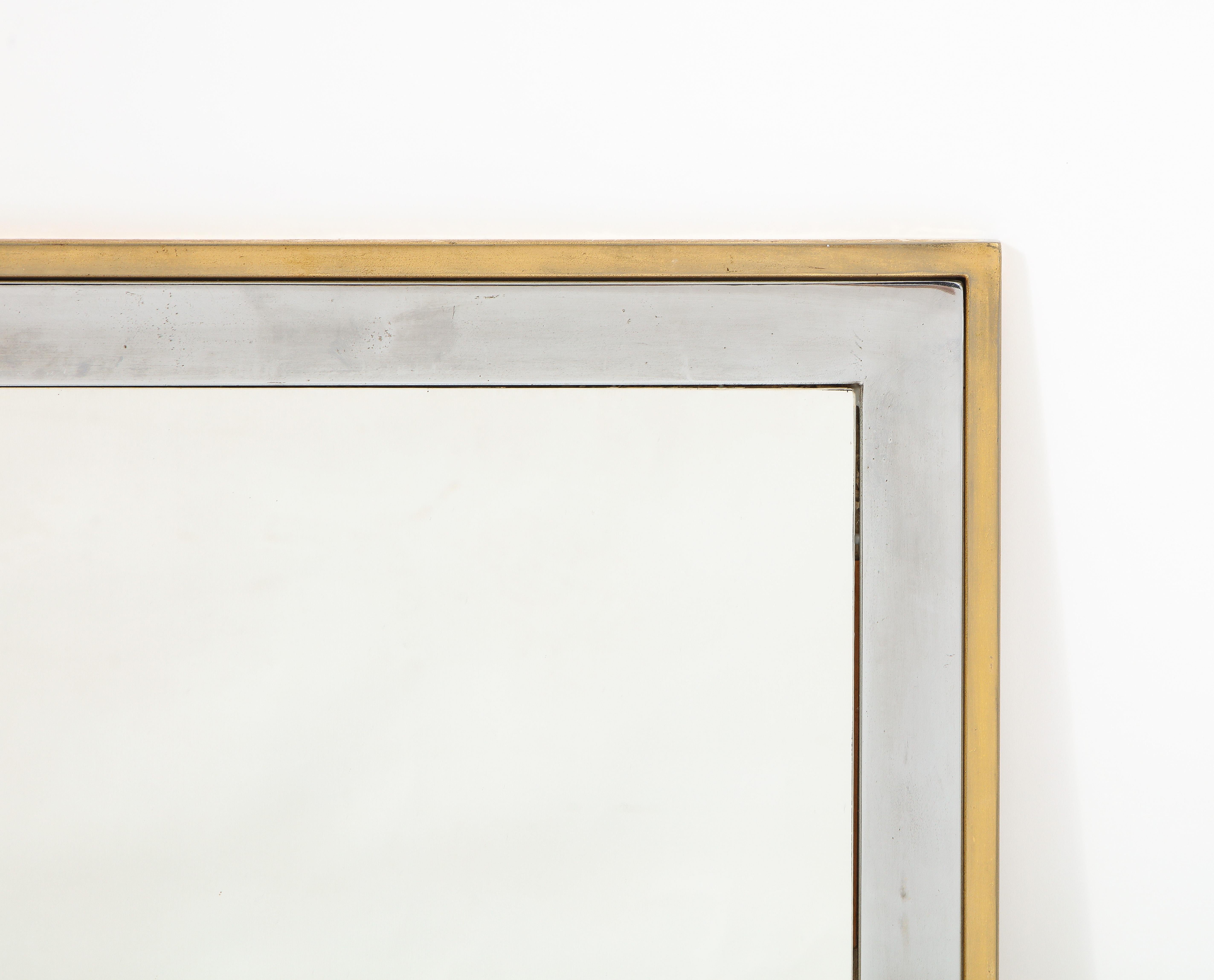 Nickel and Brass Rectangular Mixed Metal Mirror, France 1960's For Sale 1