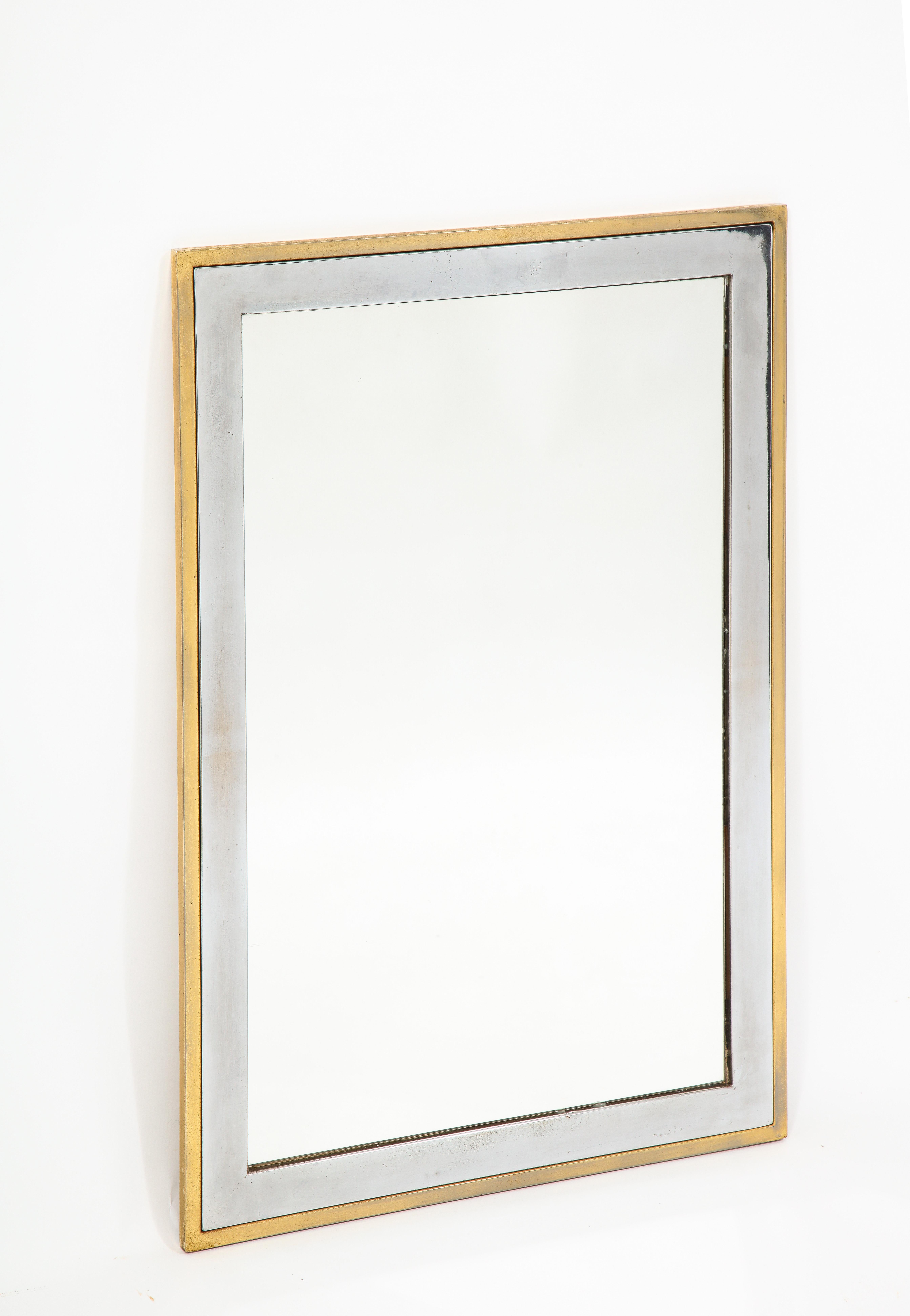 Nickel and Brass Rectangular Mixed Metal Mirror, France 1960's For Sale 2