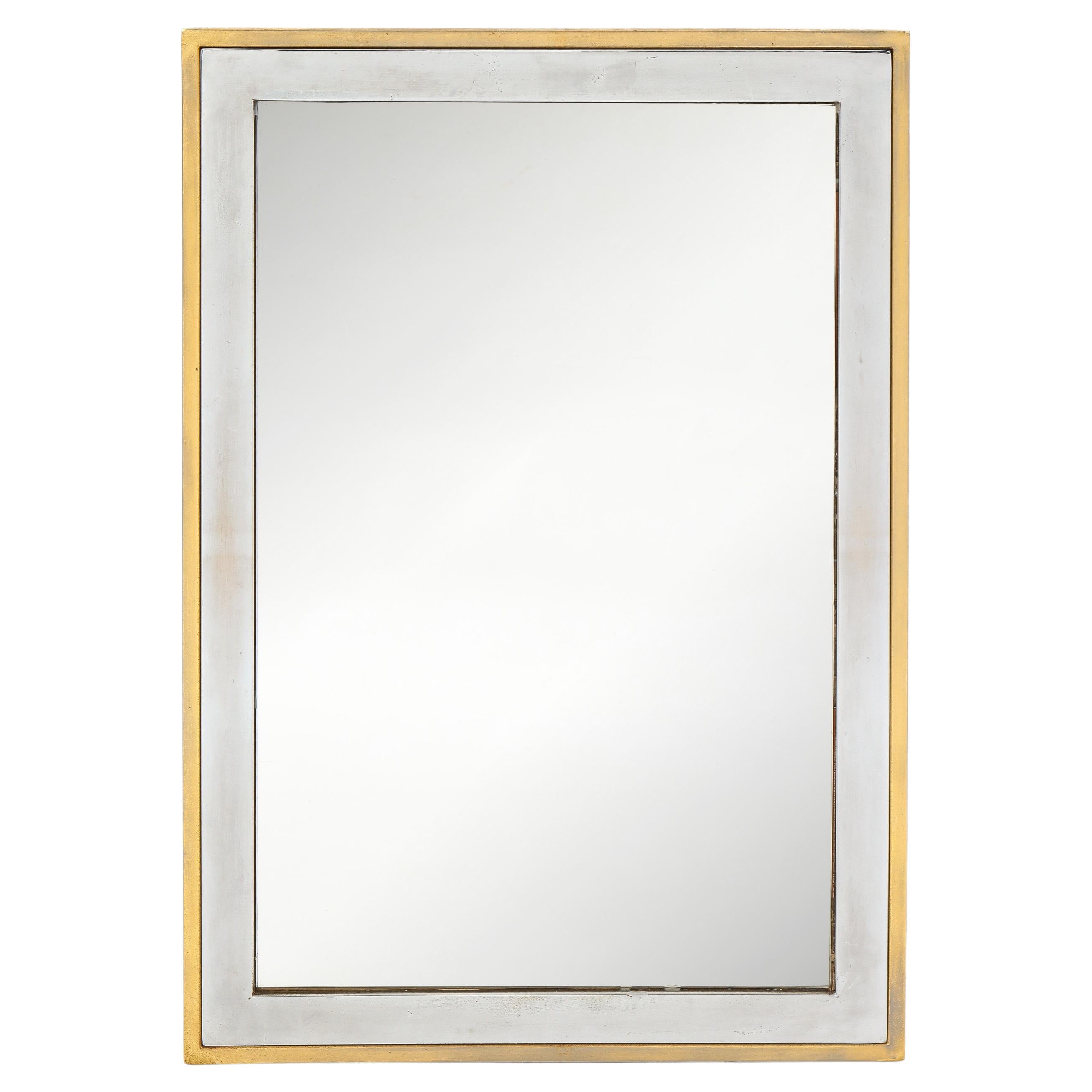 Nickel and Brass Rectangular Mixed Metal Mirror, France 1960's
