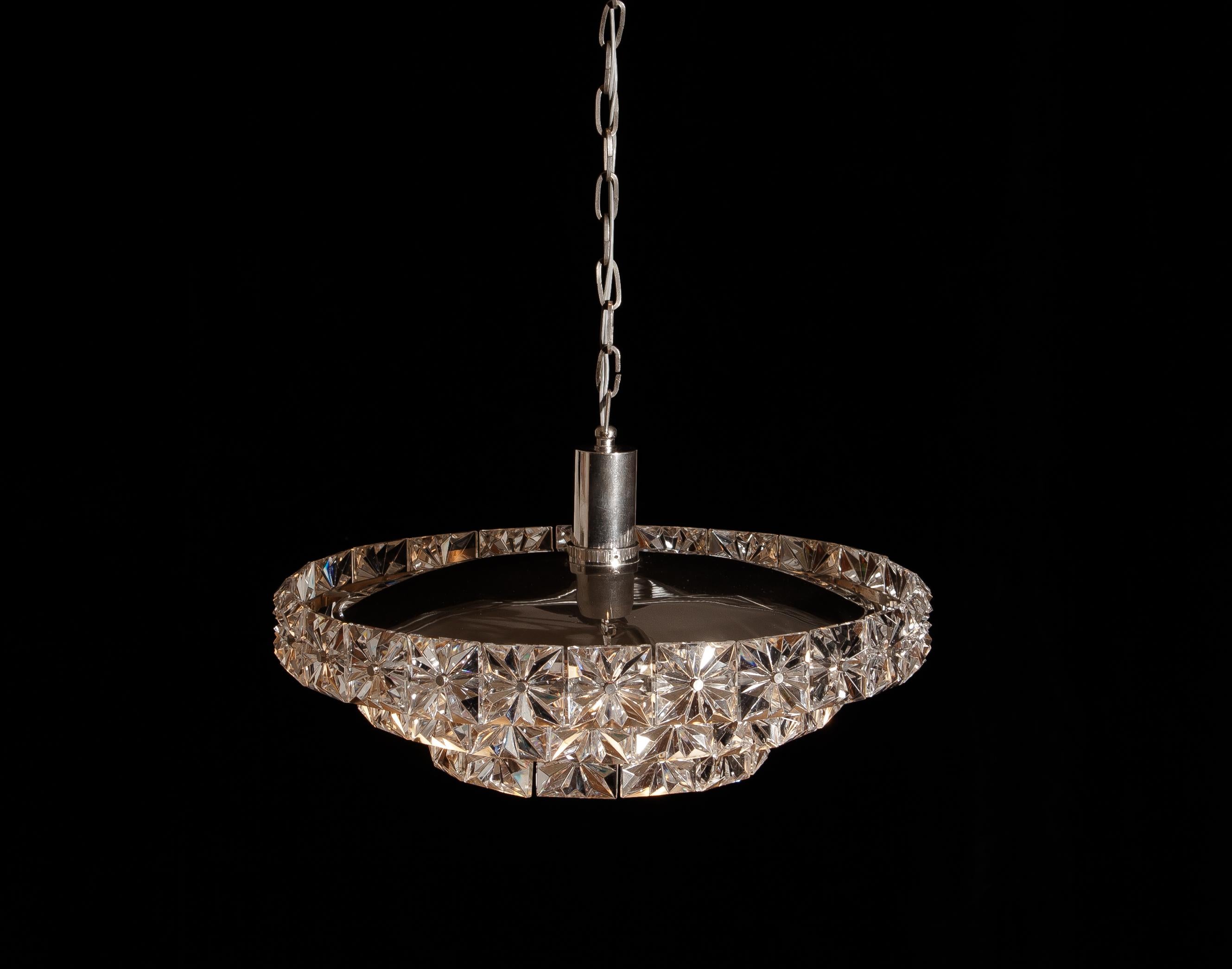 Nickel and Chrome Three-Tier Clear Crystal Chandelier / Pendant by Kinkeldey In Good Condition In Silvolde, Gelderland