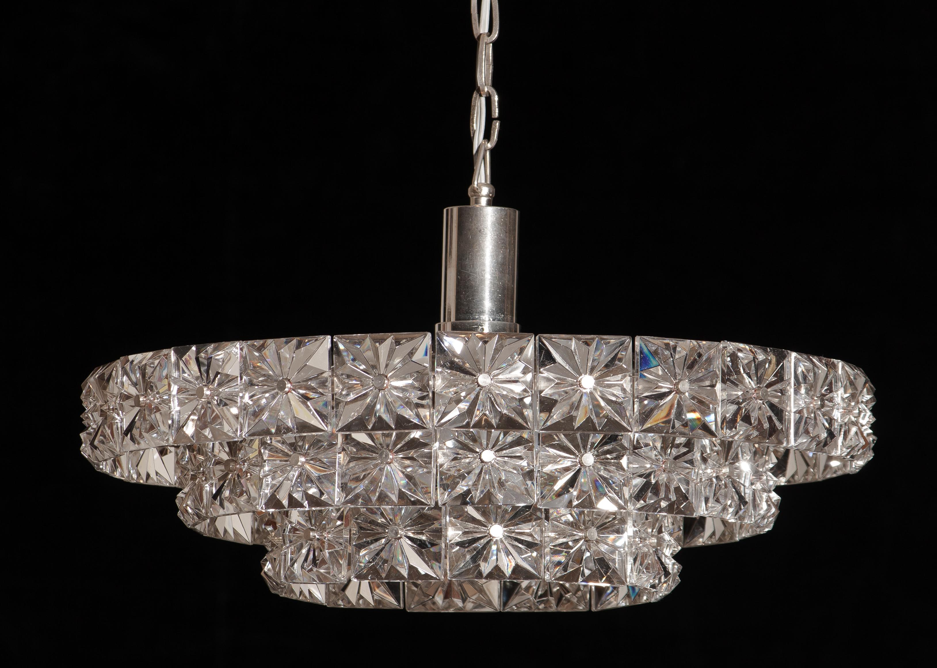 Nickel and Chrome Three-Tier Clear Crystal Chandelier / Pendant by Kinkeldey 3