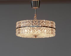 Nickel and Clear Faceted Crystal Pendant / Flush Mount by Kinkeldey 1950s