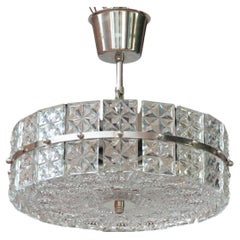 Pendentif/applique en nickel et cristal clair facetté par Kinkeldey années 1950