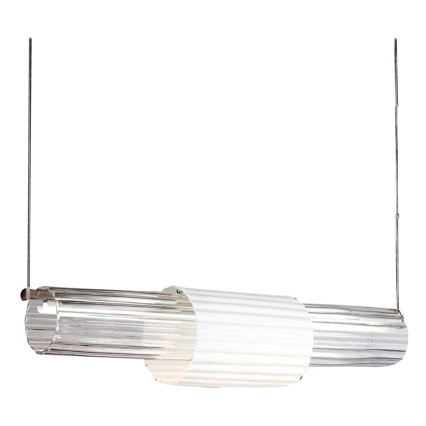 Nickel and Clear/White Glass Pendant Lamp For Sale