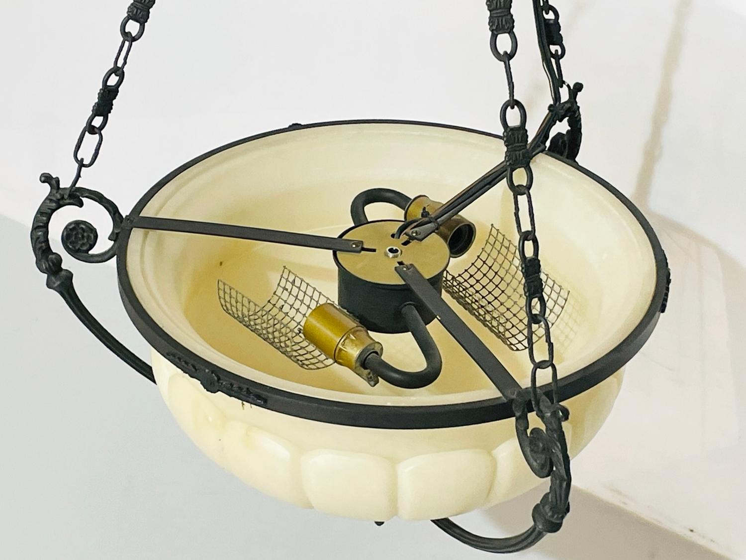 Bronze and Alabaster Ceiling Chandelier Made in Spain In Good Condition In Los Angeles, CA
