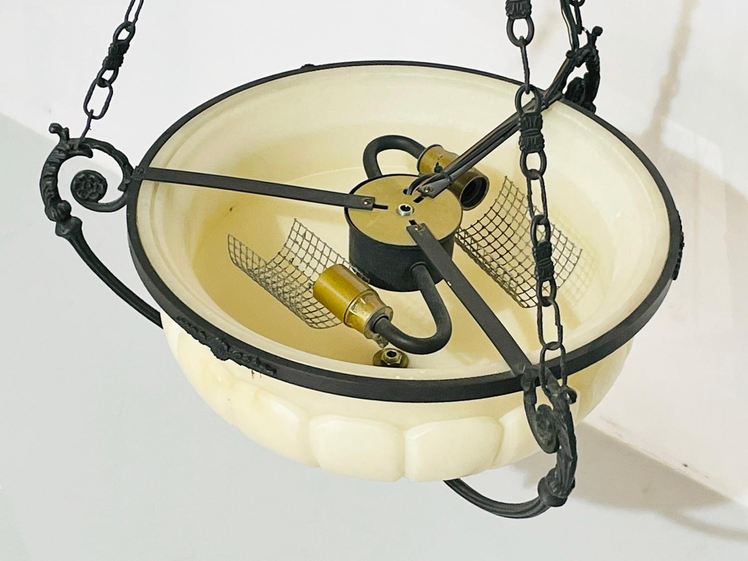 Late 20th Century Bronze and Alabaster Ceiling Chandelier Made in Spain