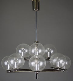 Nickel and Glass Globe Chandelier by Glashütte Limburg, Germany, circa 1970s