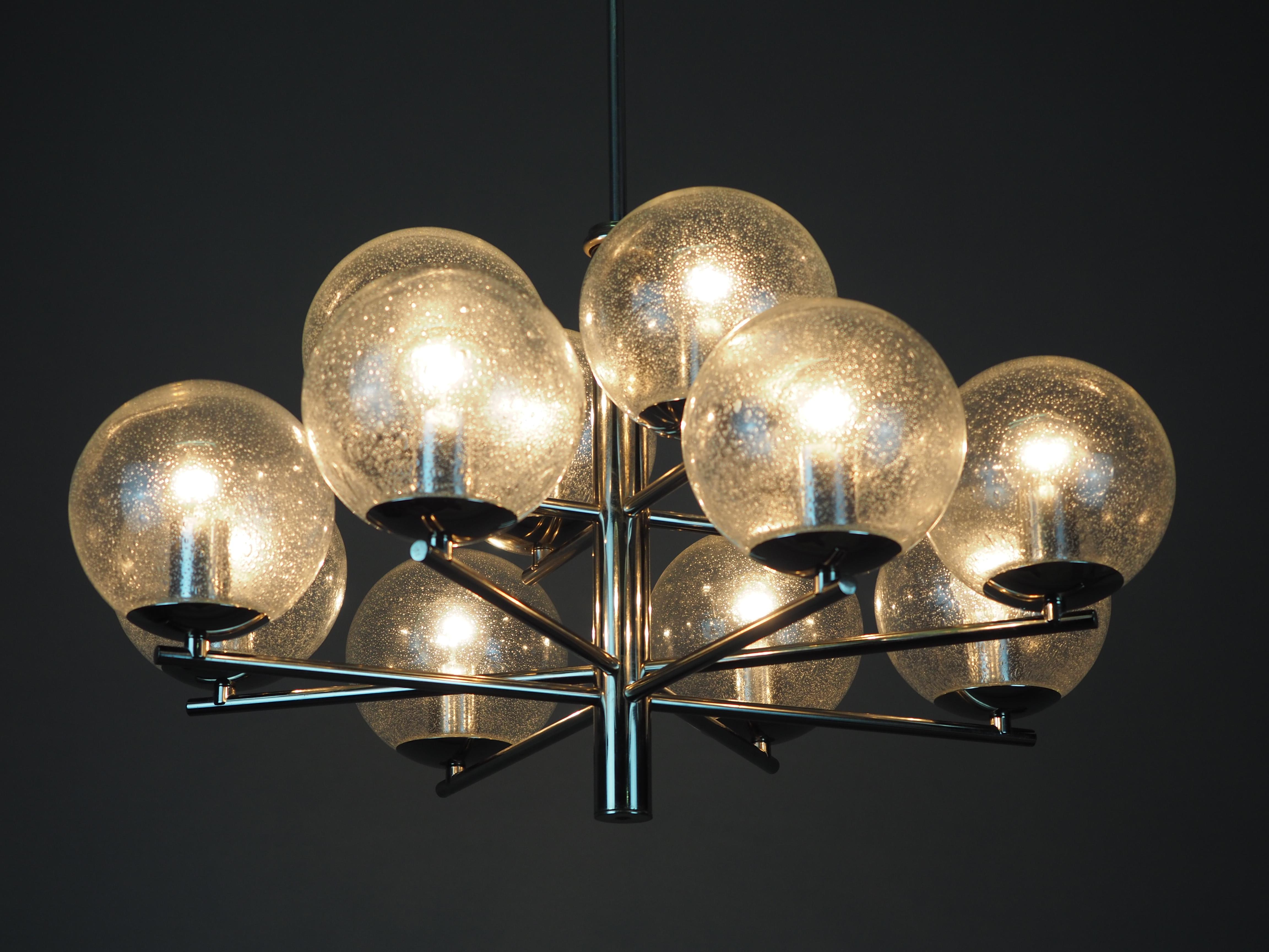 Late 20th Century Nickel and Glass Globe Chandelier by Glashütte Limburg, Germany, circa 1970s For Sale
