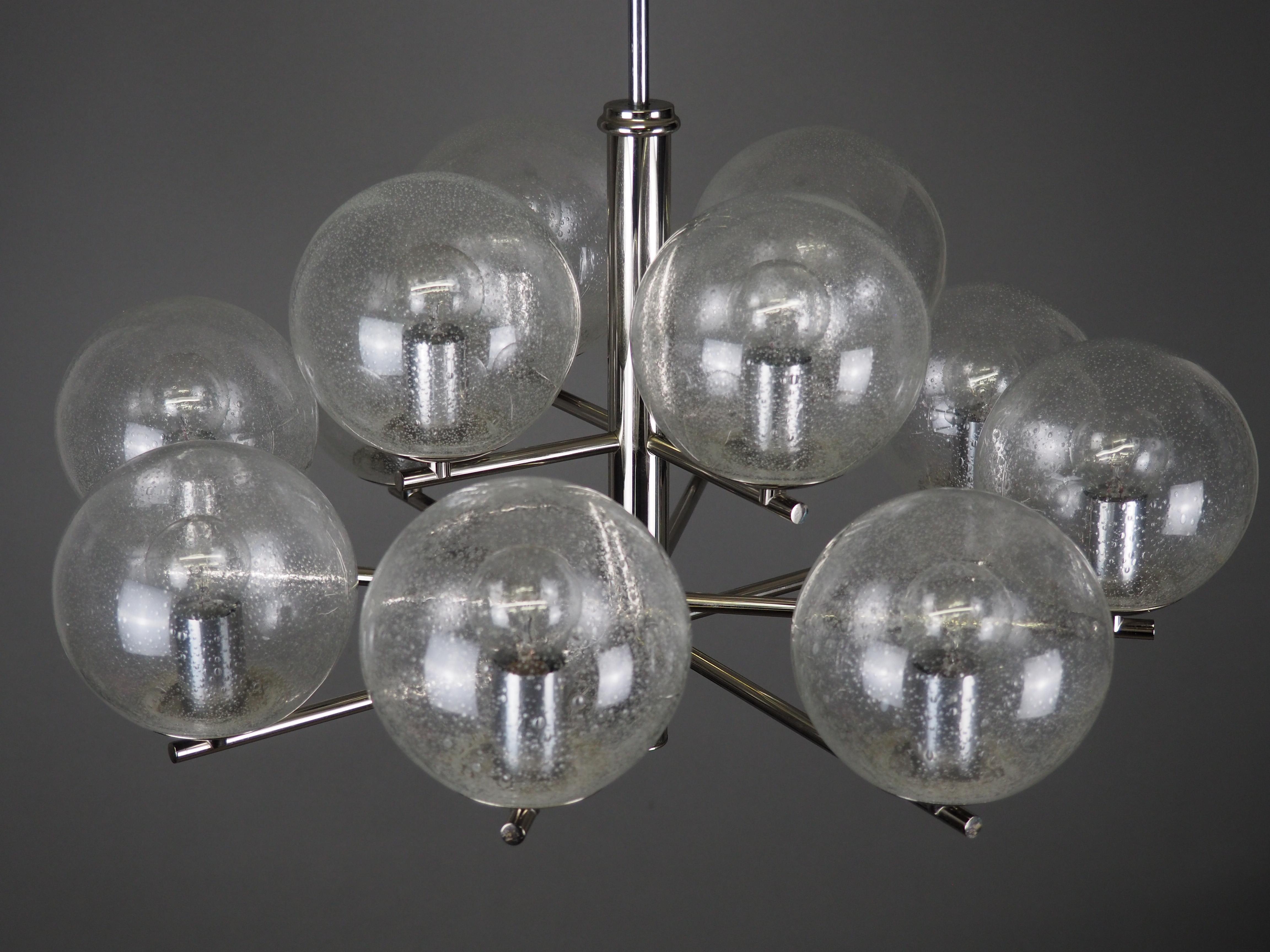 Nickel and Glass Globe Chandelier by Glashütte Limburg, Germany, circa 1970s For Sale 4