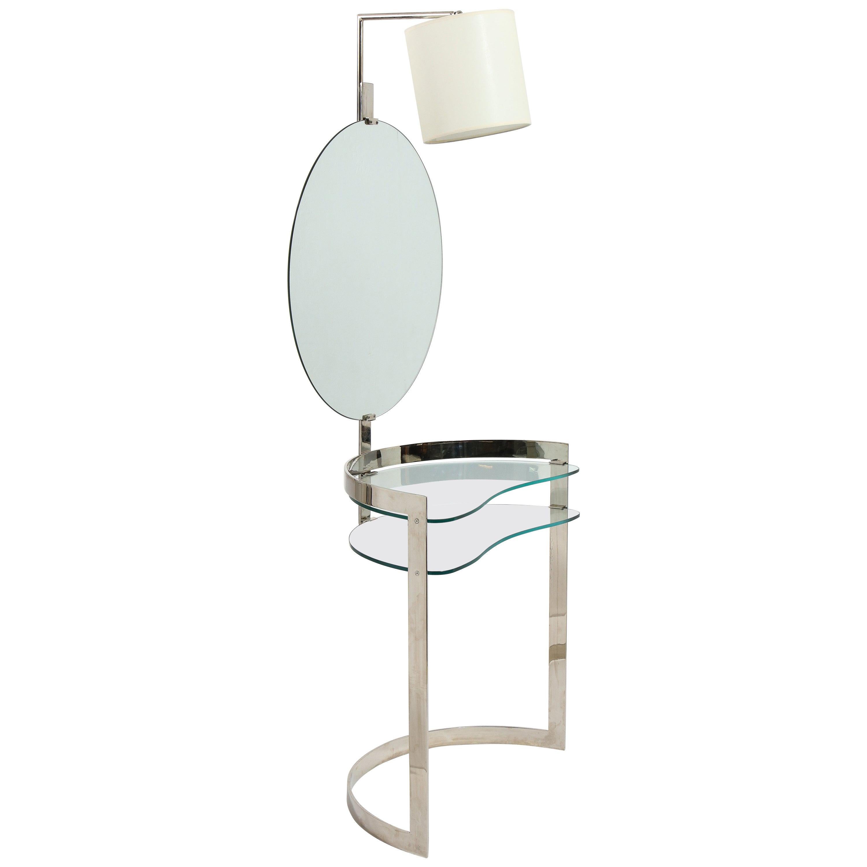 Nickel and Glass Vanity, France 1970’s For Sale