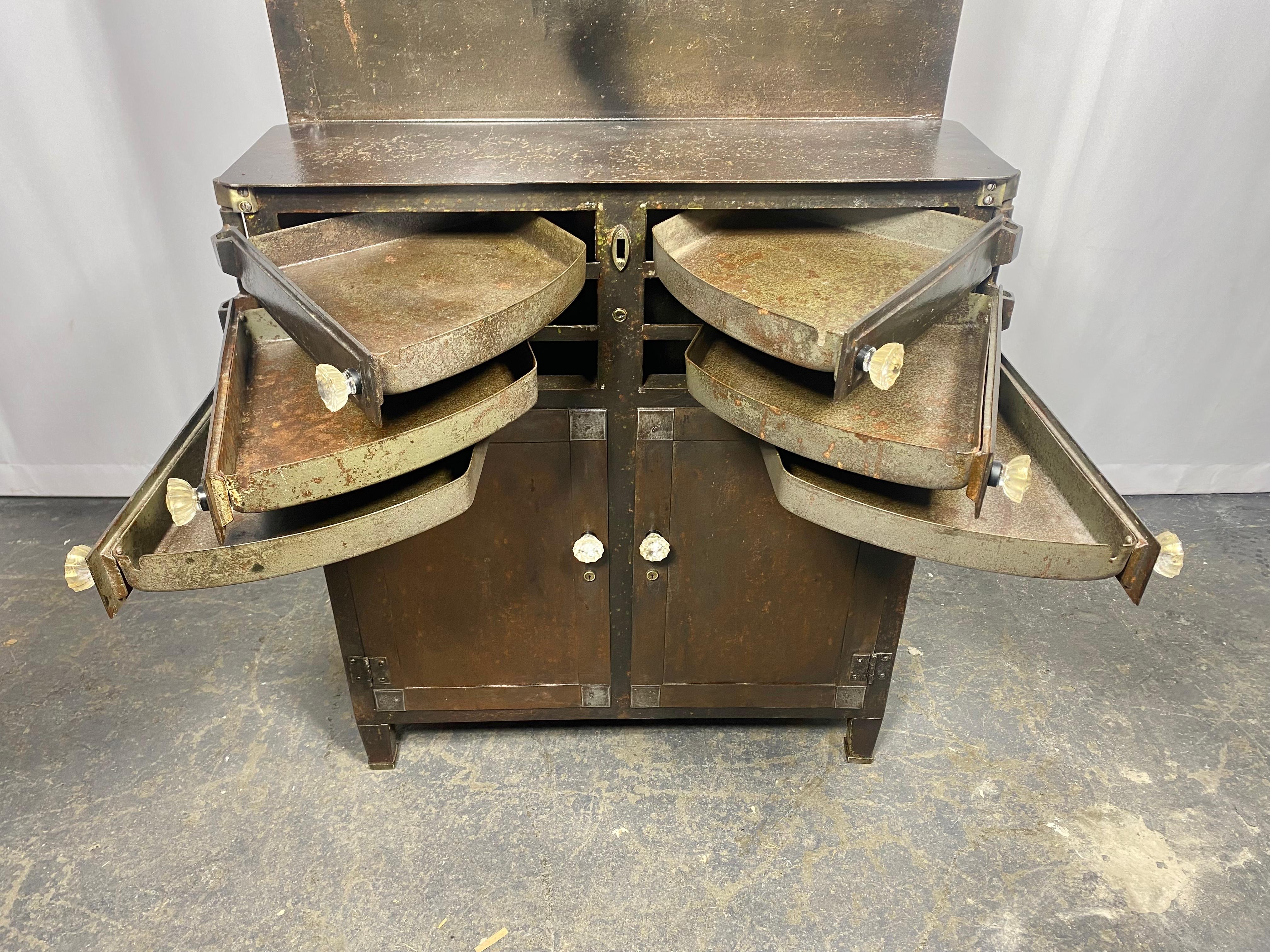 Nickel and Steel Aseptic Dental Cabinet, Lee S. Smith Co., circa 1920 In Distressed Condition For Sale In Buffalo, NY