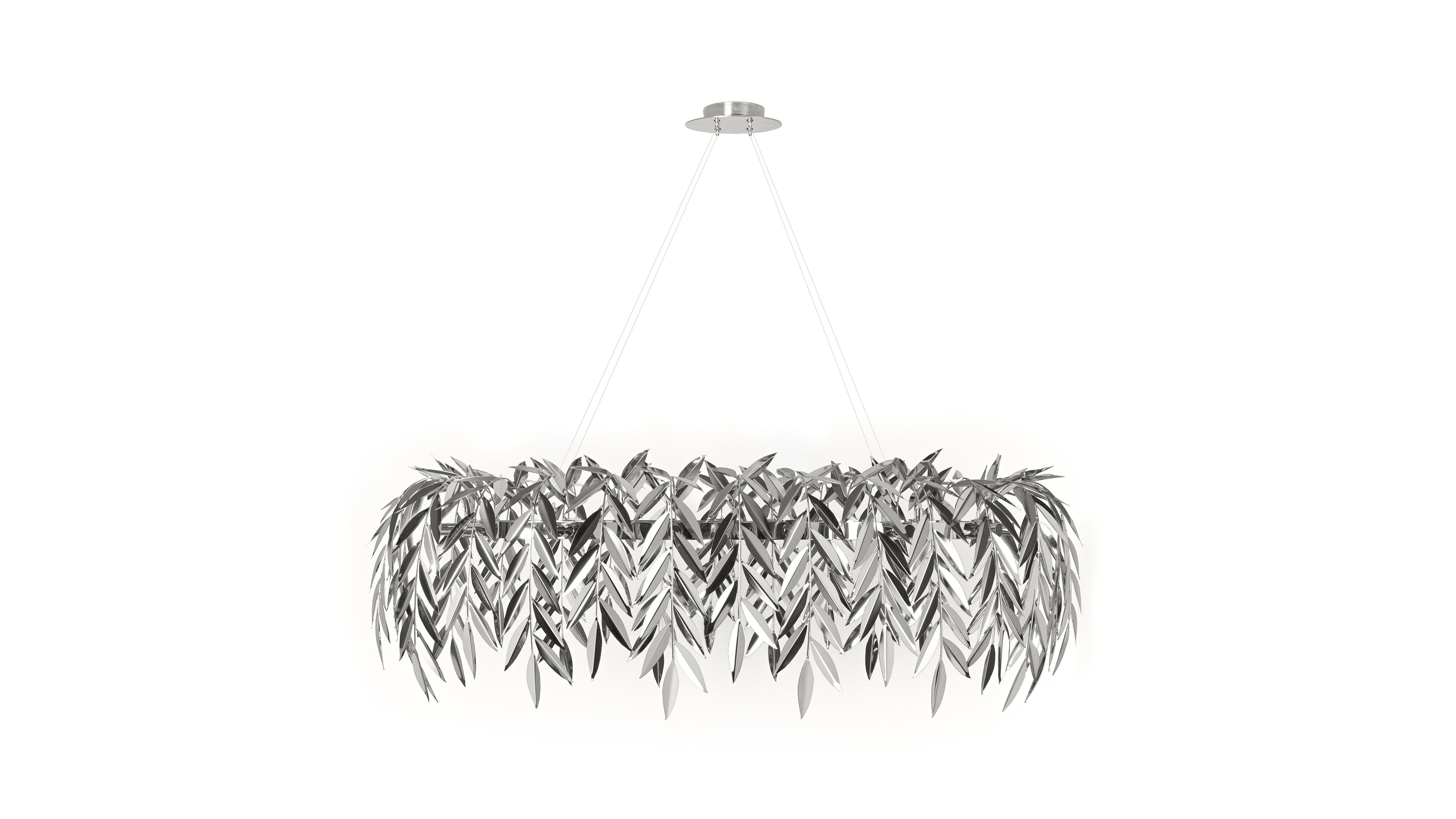 Nickel Azores Chandelier by InsidherLand
Dimensions: D 80 x W 130 x H 42 cm.
Materials: Polished nickel finish.
7 kg.

Born in the middle of the Atlantic Ocean, the archipelago of the Azores was formed by volcanic activity and belongs to the