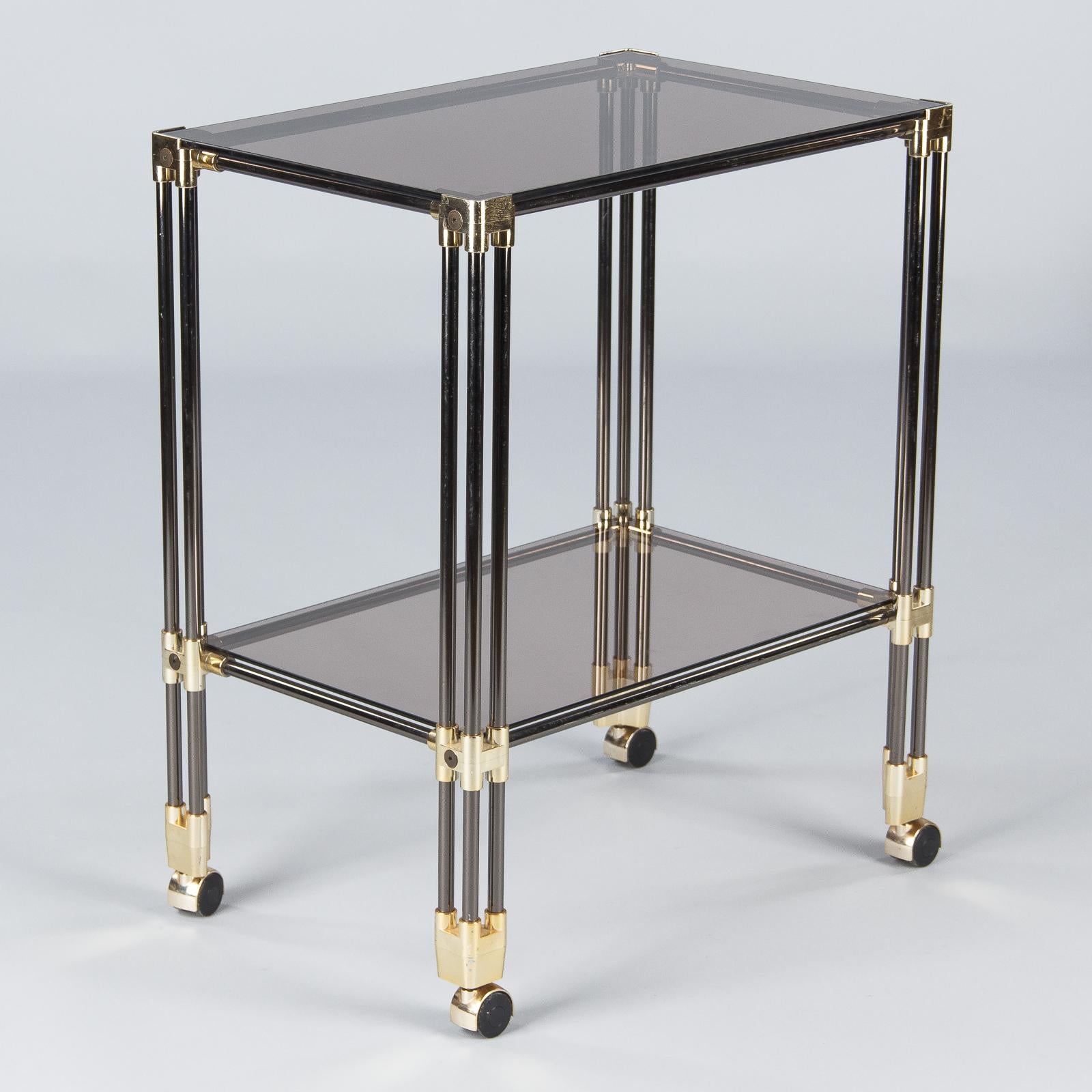 French Bar Cart in Nickel, Brass and Smoked Glass, 1970s 9
