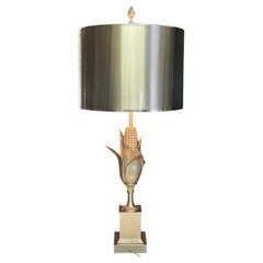 Nickel Brass Table Lamp "Corn" by Maison Charles, France, 1970s