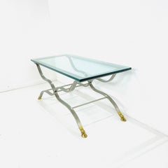 Nickel & Brass “X” Base Coffee Table in the Style of Maison Jansen