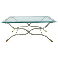 Tavolino con base a "X" in nichel e ottone nello stile della Maison Jansen