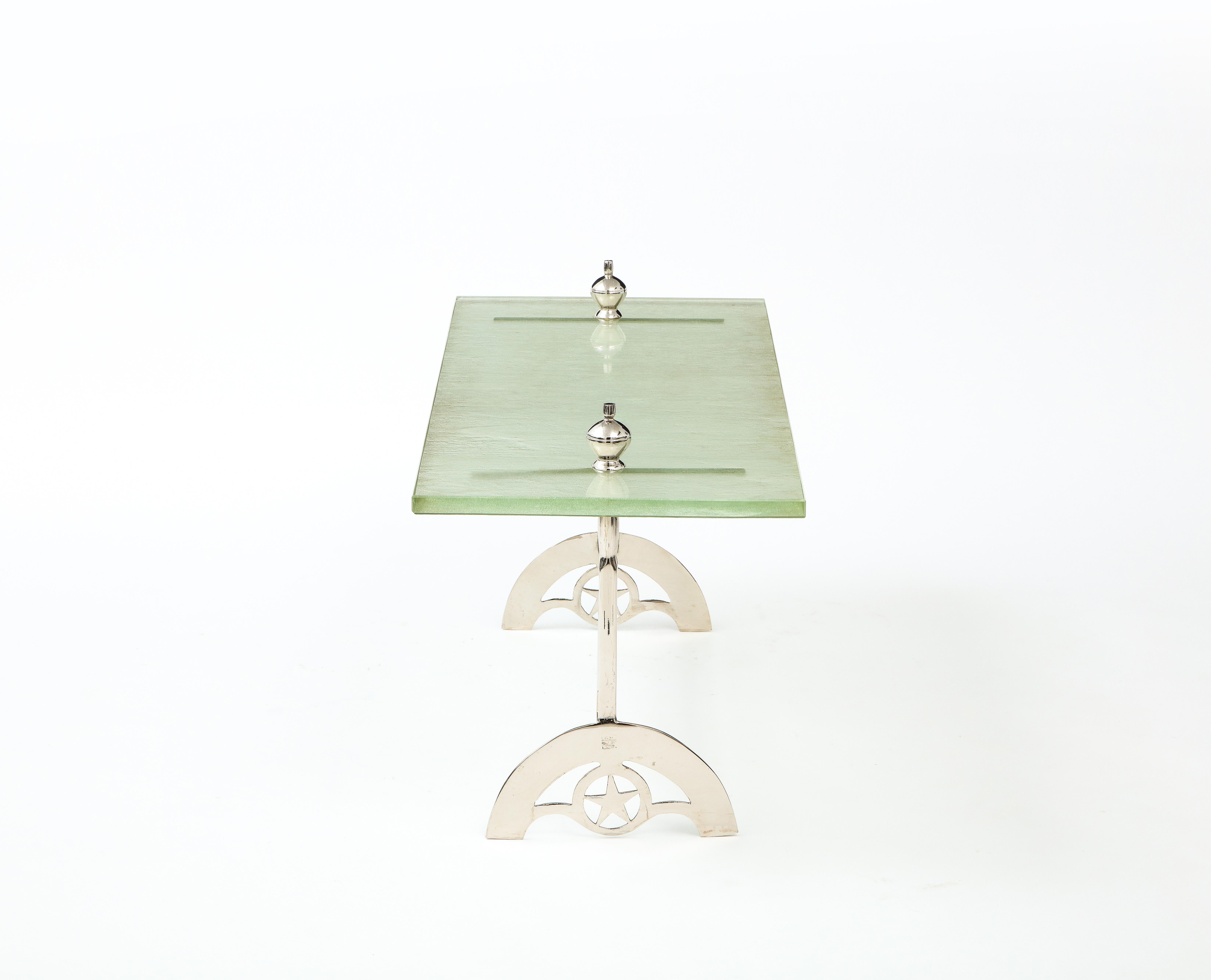 Nickel Cocktail Coffee Table with Saint Gobain Cast Glass Top, France, 1960's 5