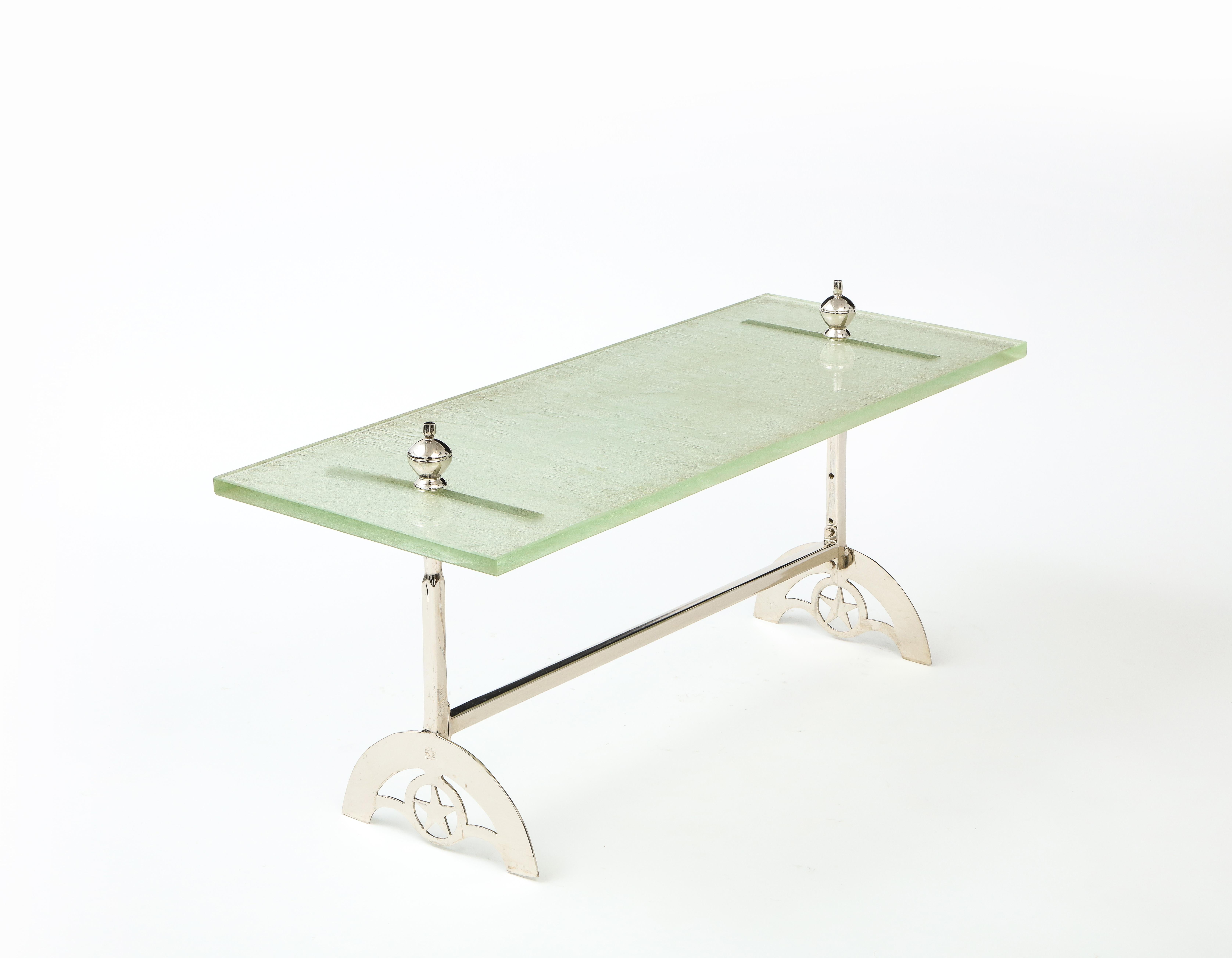 Nickel Cocktail Coffee Table with Saint Gobain Cast Glass Top, France, 1960's 8