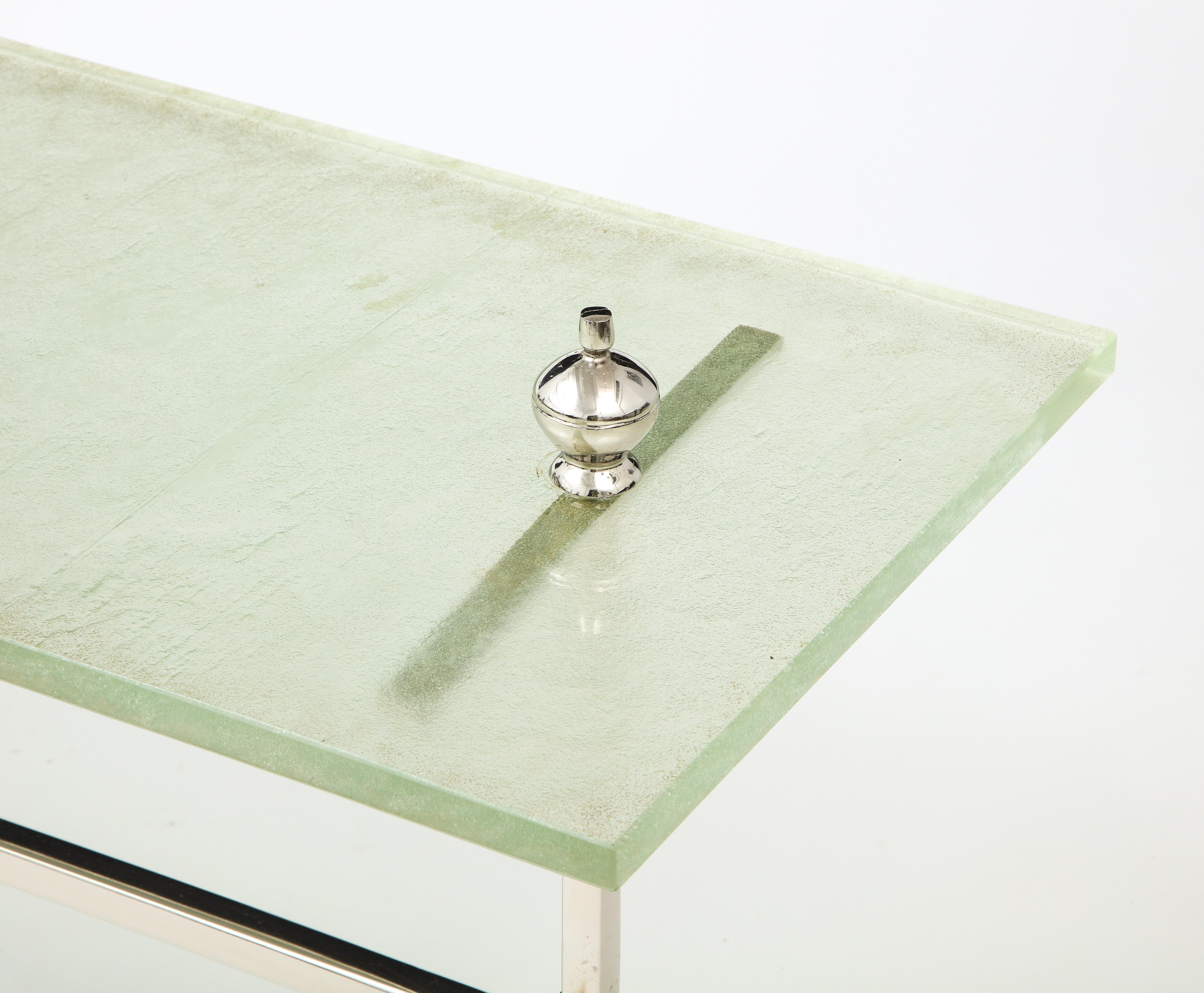 Mid-20th Century Nickel Cocktail Coffee Table with Saint Gobain Cast Glass Top, France, 1960's