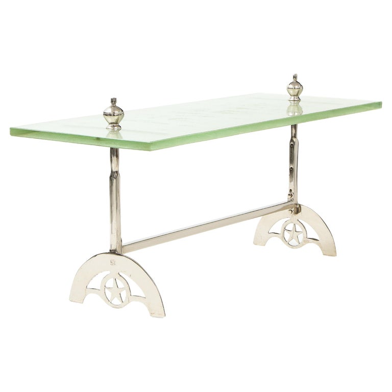 Nickel cocktail table with Saint Gobain cast-glass top, 1960s, offered by FERRER