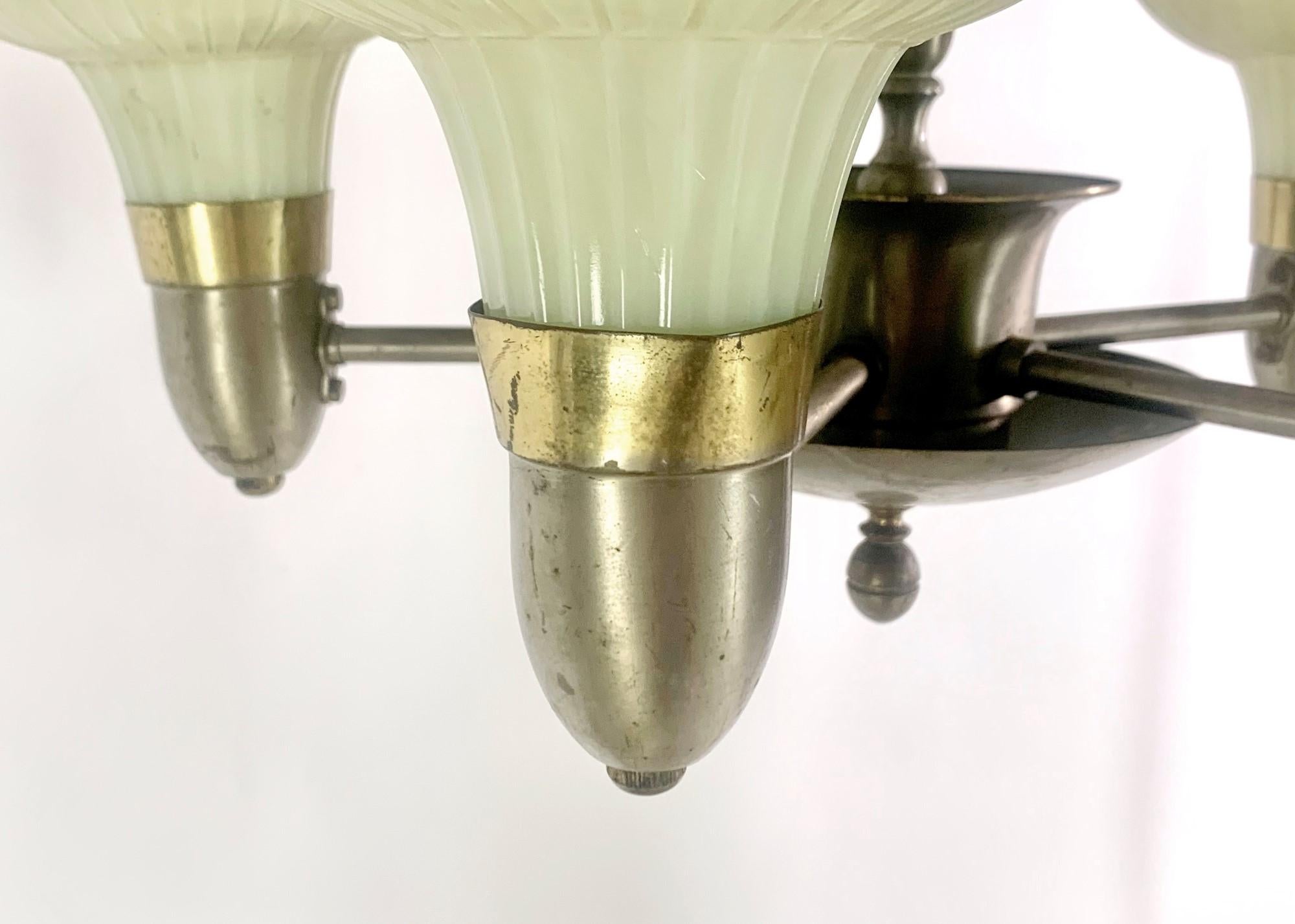 Nickel Finish Art Deco Off White Slip Shade Chandelier Pendant Light 5