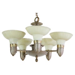 Nickel Finish Art Deco Off White Slip Shade Chandelier Pendant Light