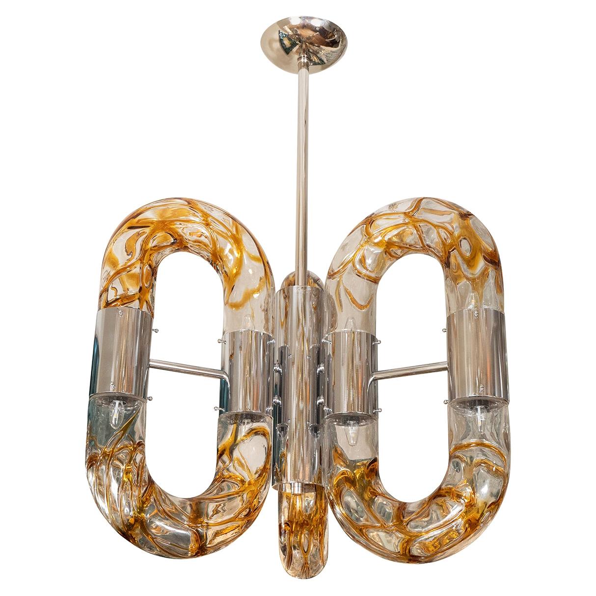 Nickel Fixture with Tubular Amber and Clear Glass