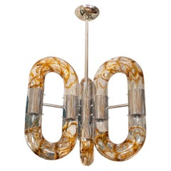 Nickel Fixture with Tubular Amber and Clear Glass