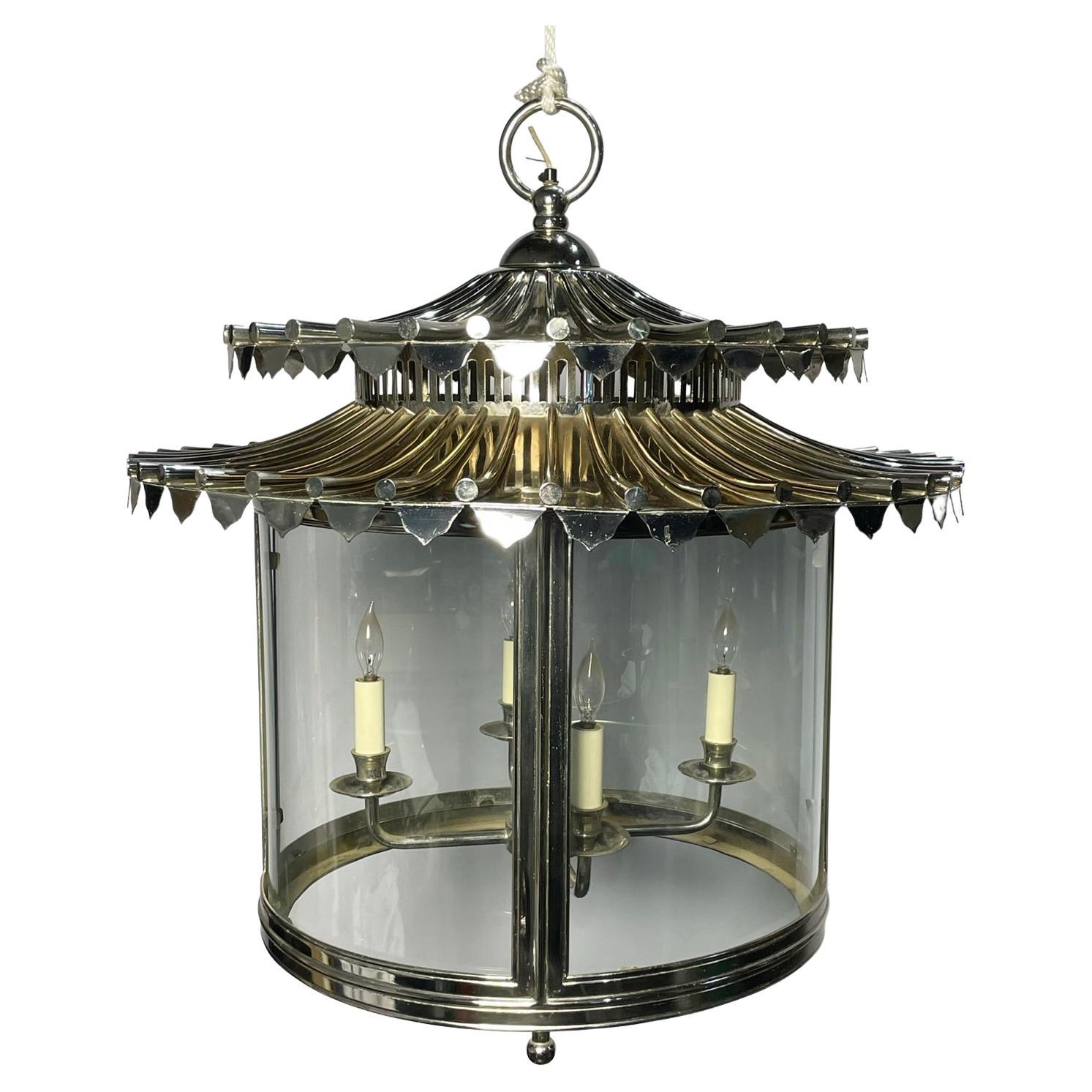 Nickel & Glass Chandelier Made in England by Charles Edwards For Sale