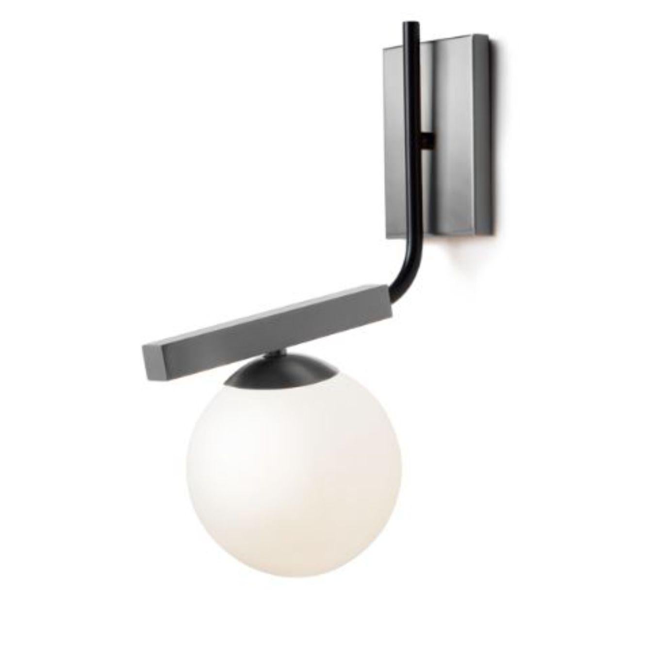 Nickel Globe wall lamp by Dooq
Dimensions: W 15 x D 26 x H 40 cm
Materials: lacquered metal, polished or brushed metal, nickel.
Also available in different colors and materials. 

Information:
230V/50Hz
1 x max. G9
4W LED

120V/60Hz
1 x max. G9
4W