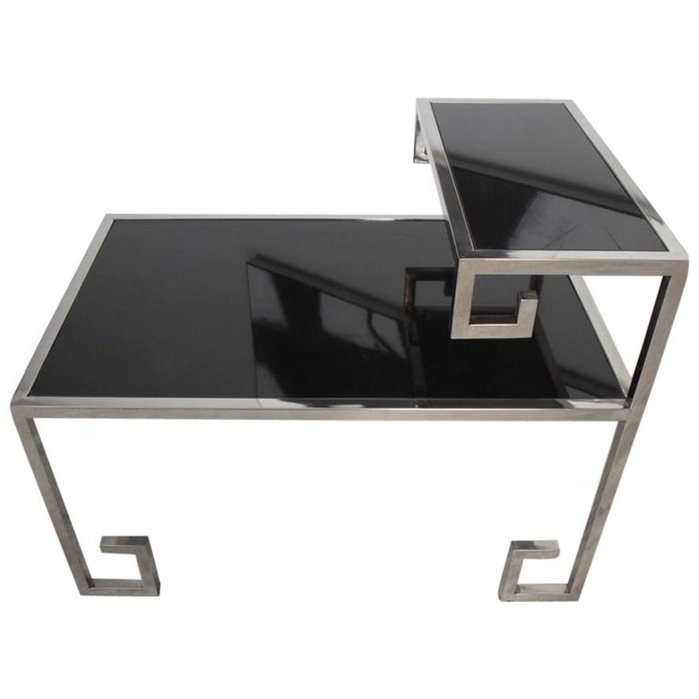 Nickel and Granite Greek Key Two Tier Side Table by Global Views For