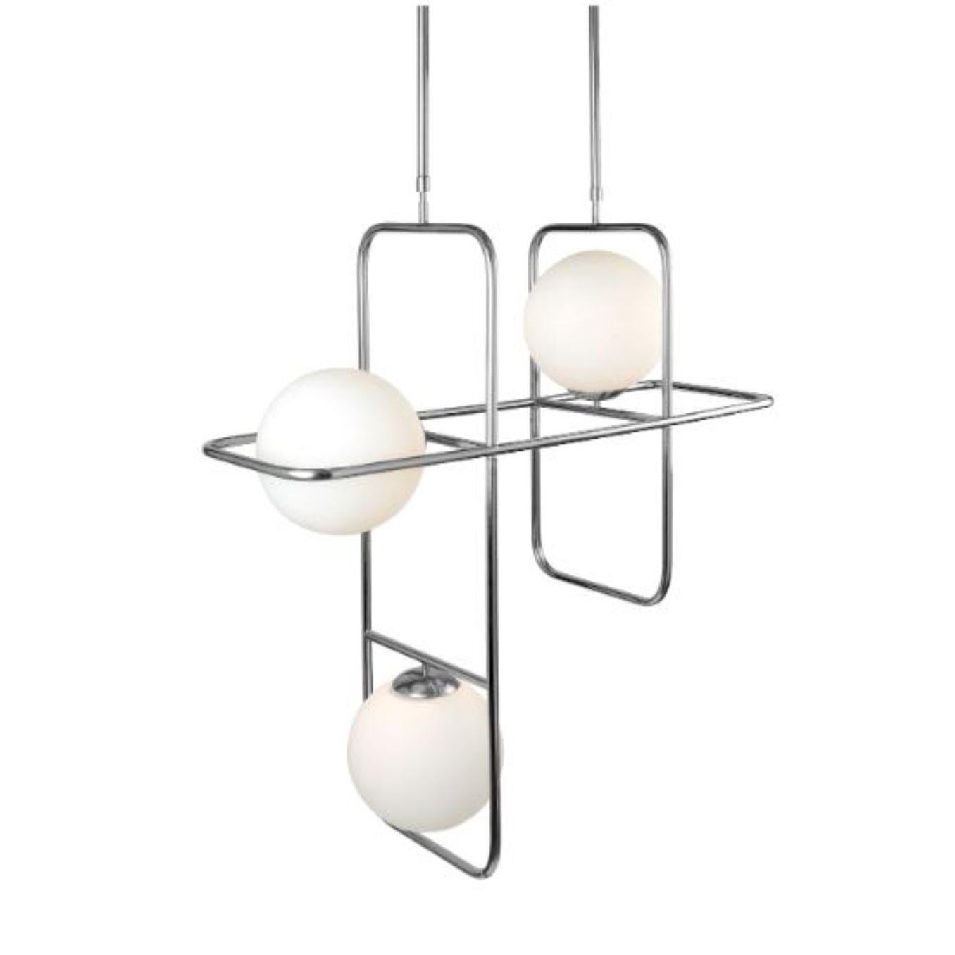 Nickel link I suspension lamp by Dooq
Dimensions: W 100 x D 33 x H 100 cm
Materials: lacquered metal, polished or brushed metal, nickel.
Also available in different colours and materials.

Information:
230V/50Hz
3 x max. G9
5W LED

120V/60Hz
3 x