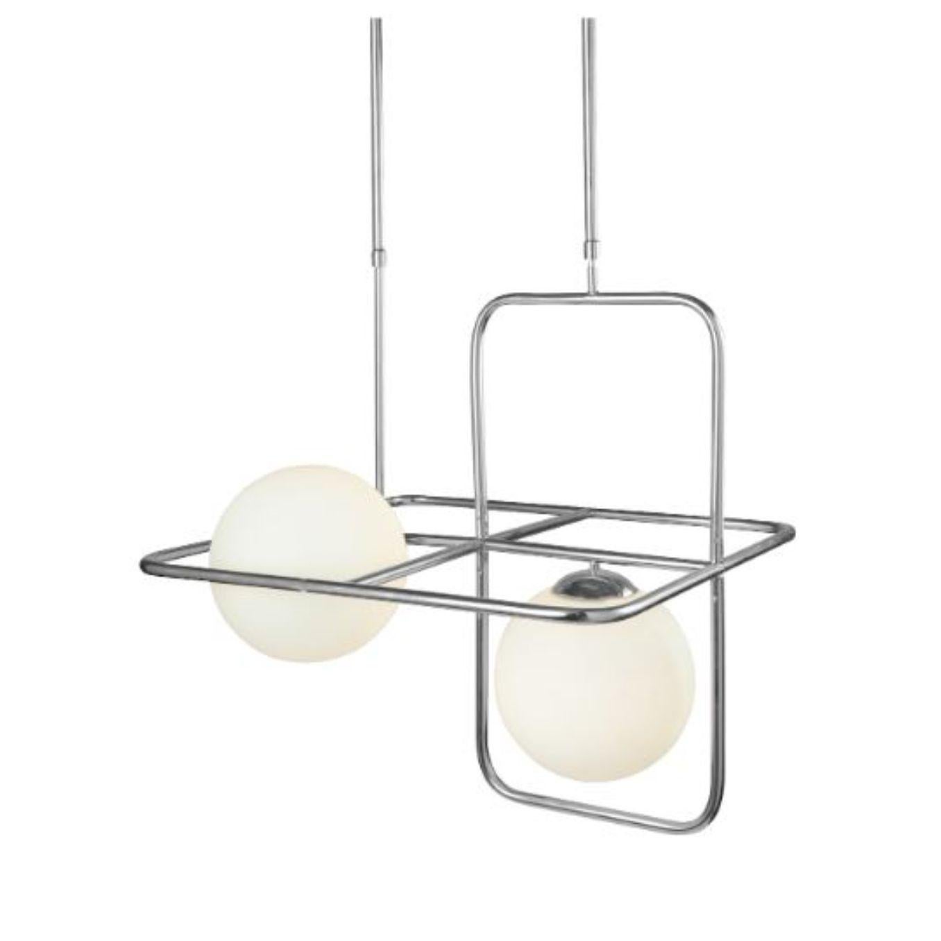 Nickel link III suspension lamp by Dooq.
Dimensions: W 64 x D 64 x H 64 cm
Materials: lacquered metal, polished or brushed metal, nickel.
Also available in different colors and materials. 

Information:
230V/50Hz
2 x max. G9
5W
