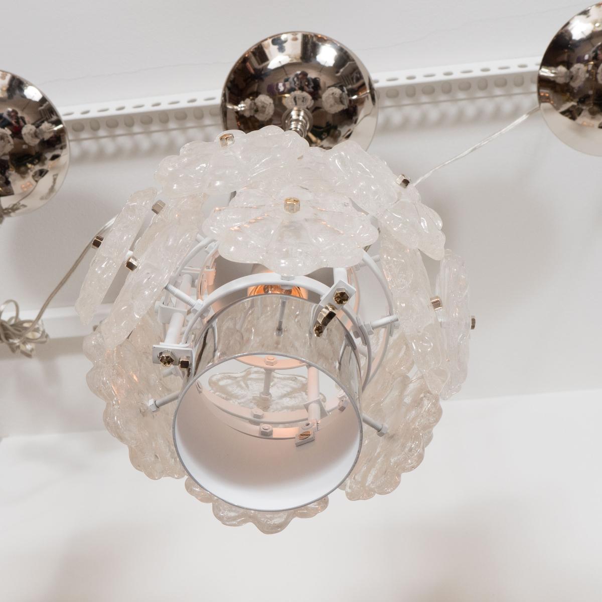 Austrian Nickel Pendant Fixture with Lucite Flower Clusters For Sale