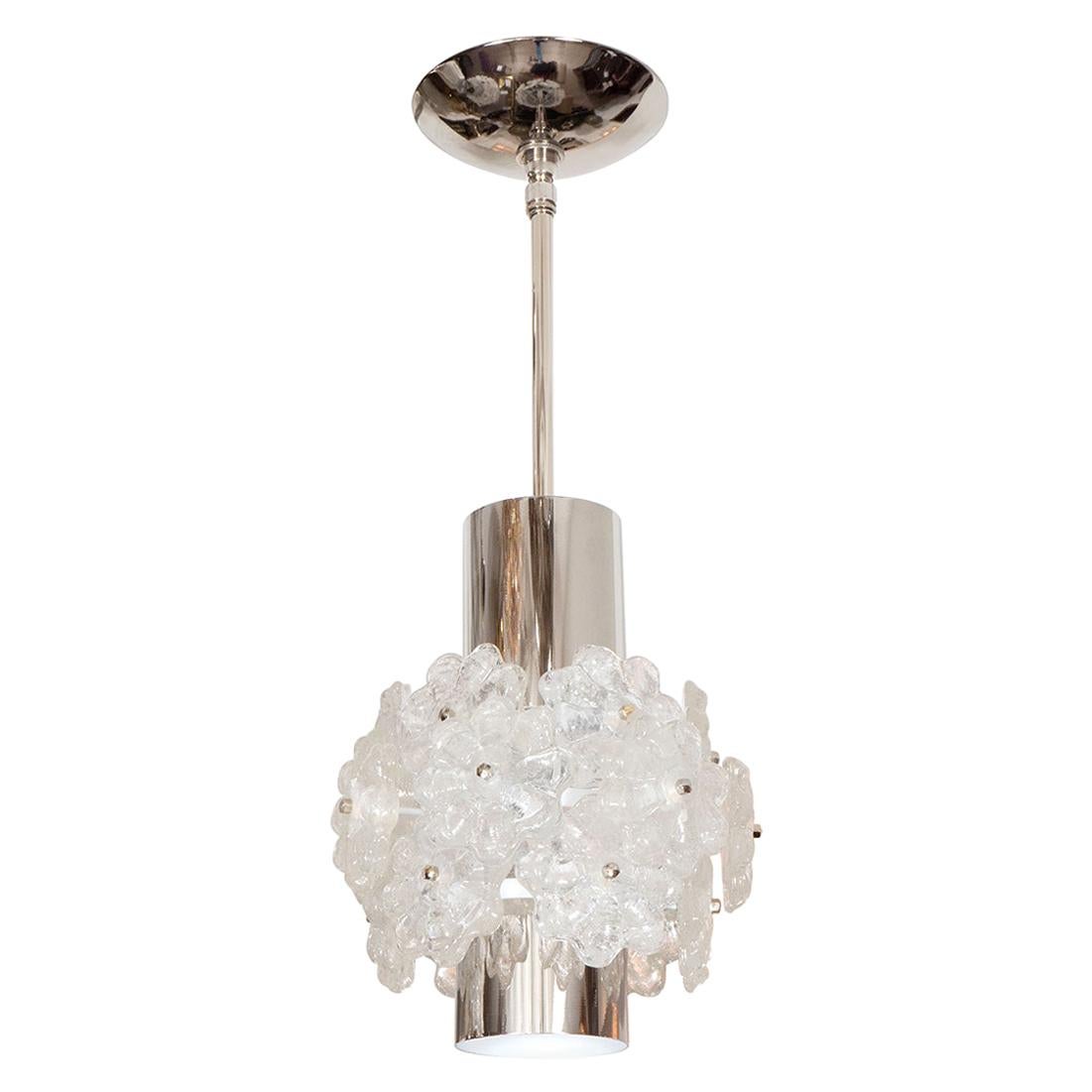 Nickel Pendant Fixture with Lucite Flower Clusters For Sale